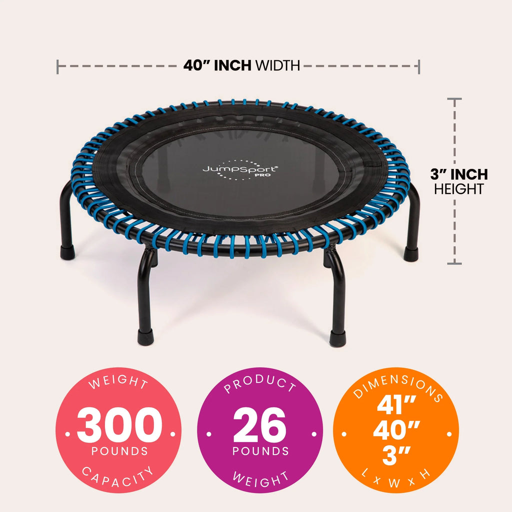 JumpSport 350 Pro Fitness 39" Cardio Workout Indoor Trampoline, Teal/Black