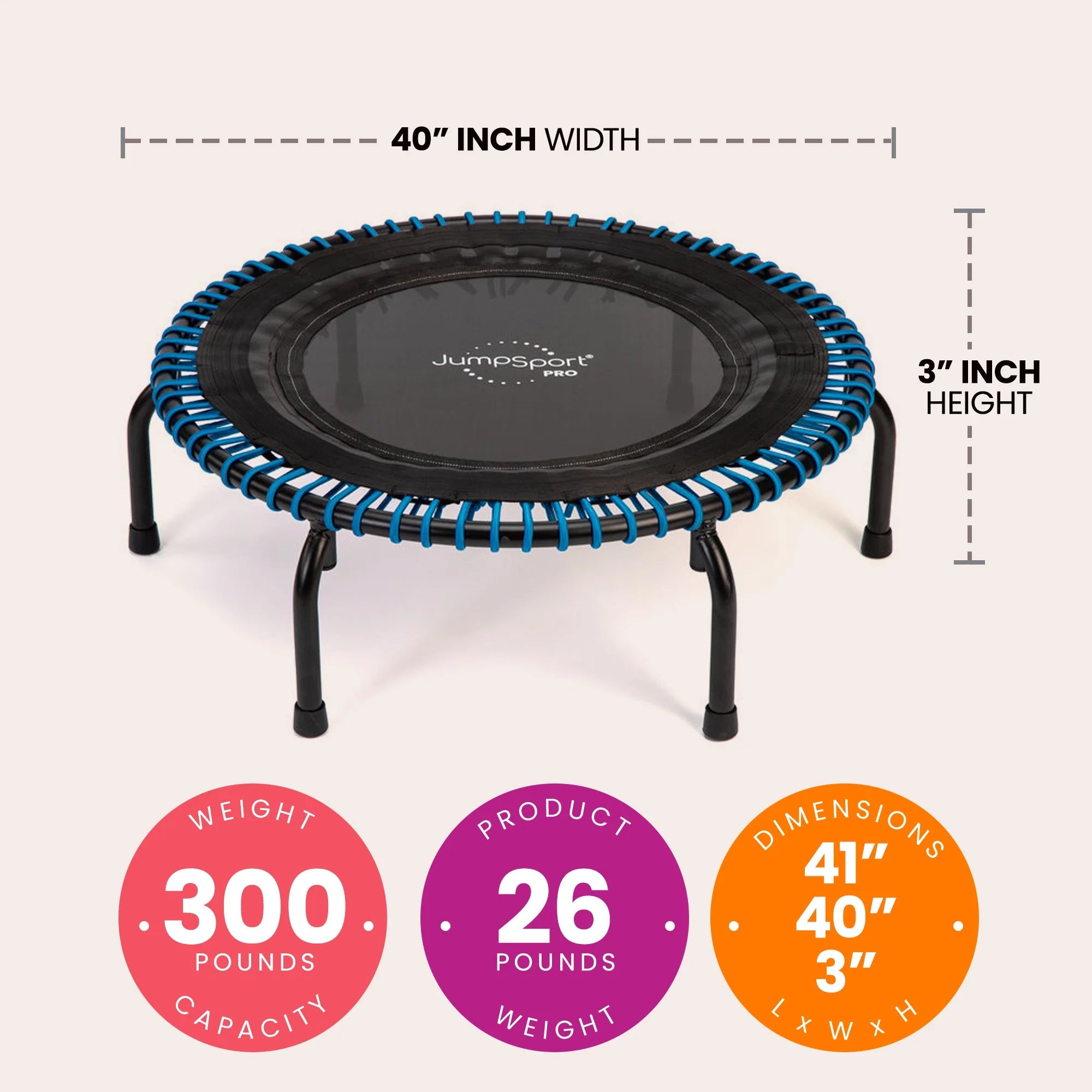 JumpSport 350 Pro Fitness 39" Cardio Workout Indoor Trampoline, Teal/Black