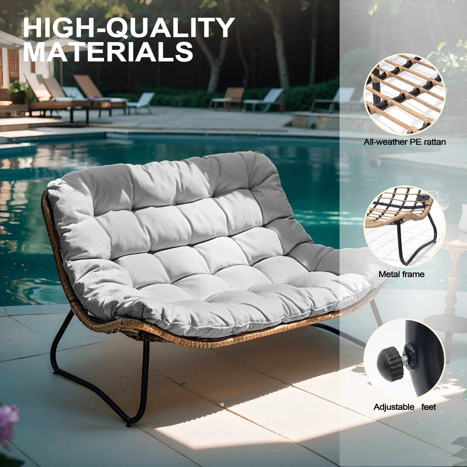 Crestlive Products Patio Loveseat, All-Weather Rattan Large Furniture with Soft Cushions, Outdoor Loveseat for Balcony, Poolside, Backyard (Beige)