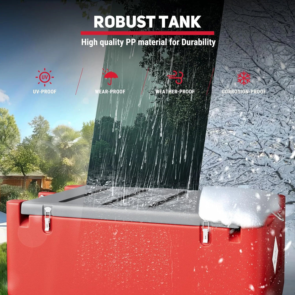 Fuel Transfer Tank, 50 Gallon for Gasoline & Diesel, Gas Tank with 10.6 GPM Fast Flow Rate 12V DC Transfer Pump,13.1 ft Power Cord Portable Gas Tank, Red