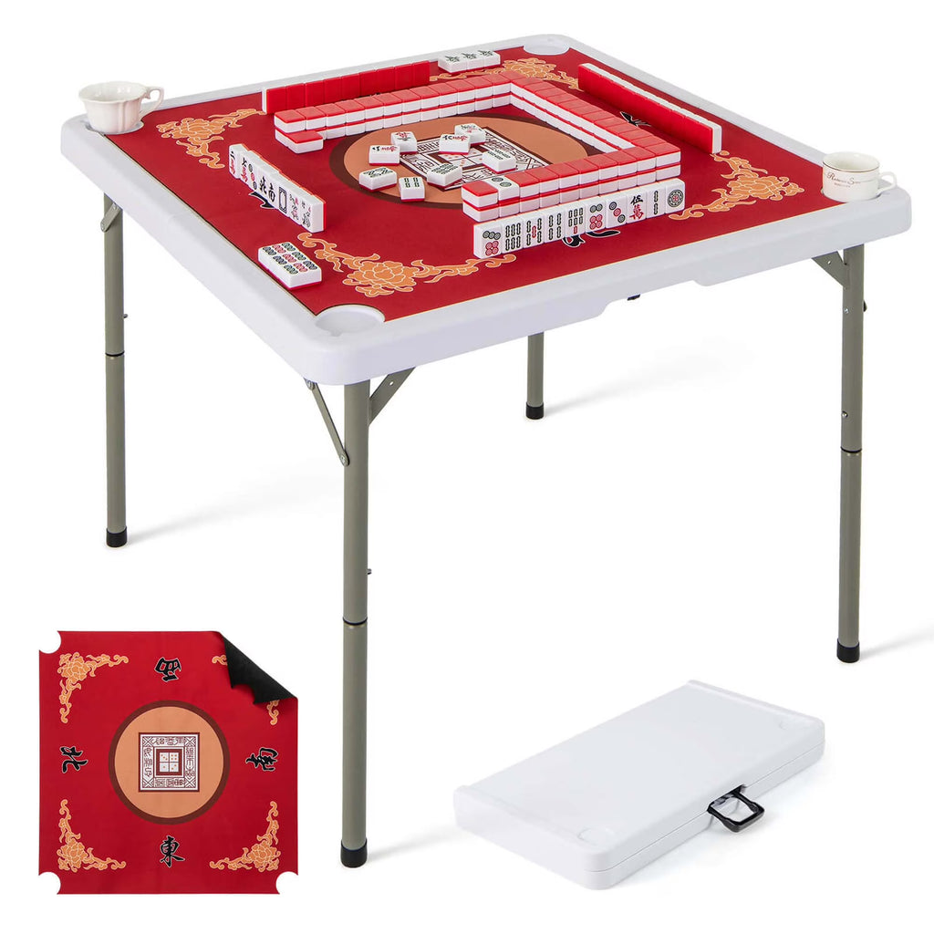 Costway 35" Folding Mahjong Table with Cup Holders & Smooth Felt Mat Carrying Handle Green