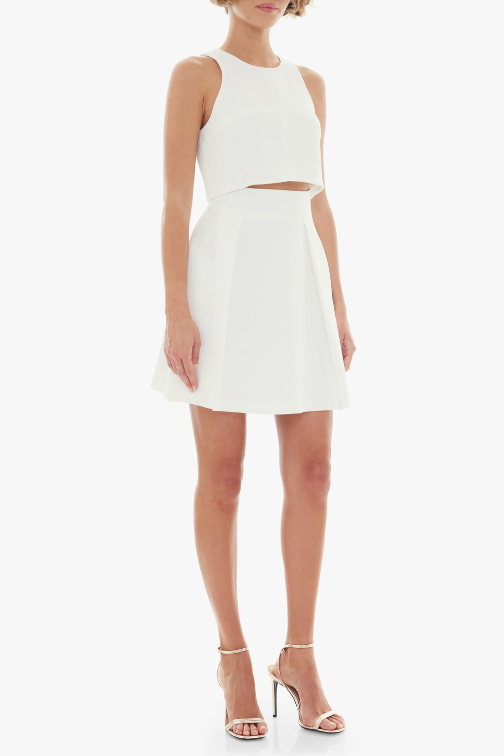 Sanibel Mini Two-Piece — Pebble Crepe Cropped Bodice with Box Pleated Skirt