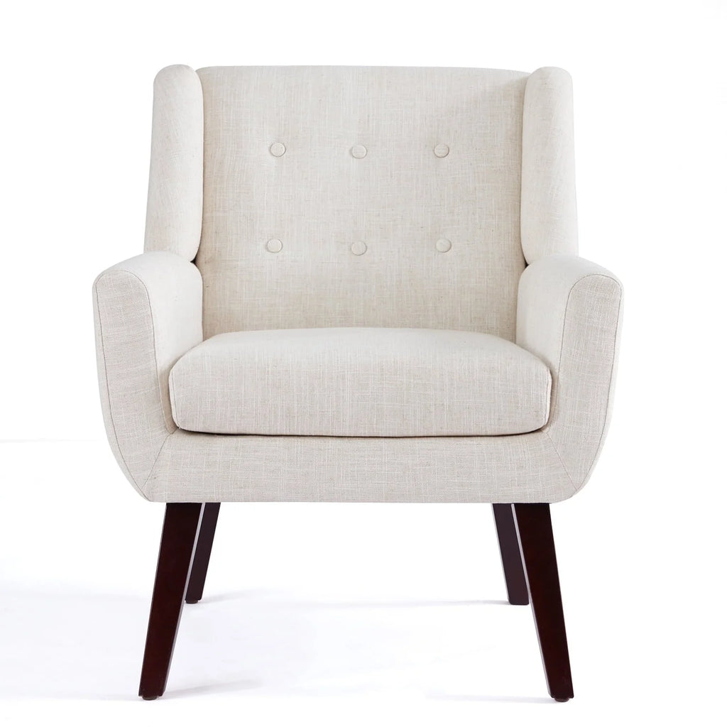 HUIMO  Accent Chair, Button-Tufted Upholstered  Living Room Chairs,  Mid Century Modern Comfy Reading Chairs for Bedroom, Living Room, Beige