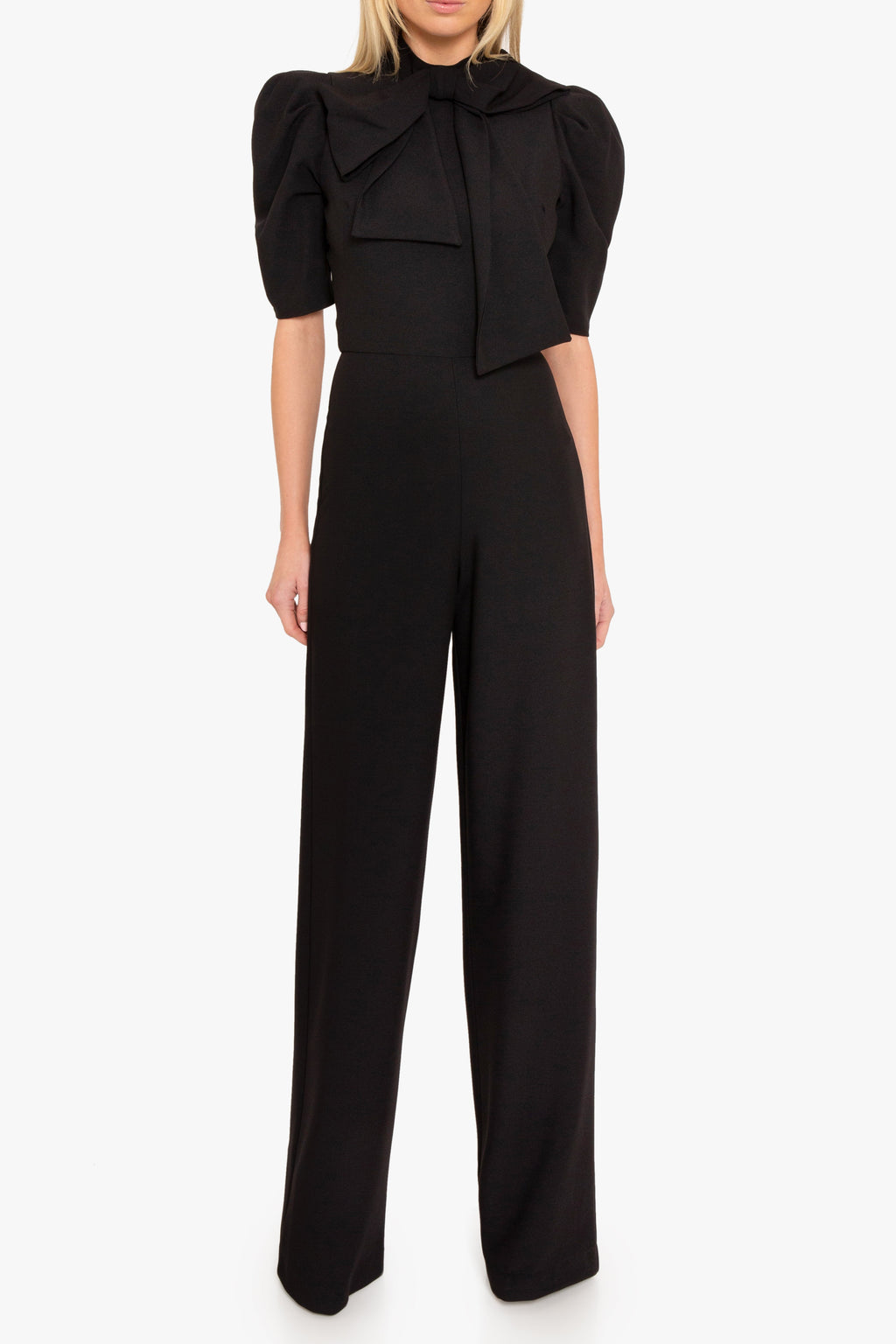 Ara Jumpsuit — Mock Neckline with Statement Bow & Wide-Leg Pants