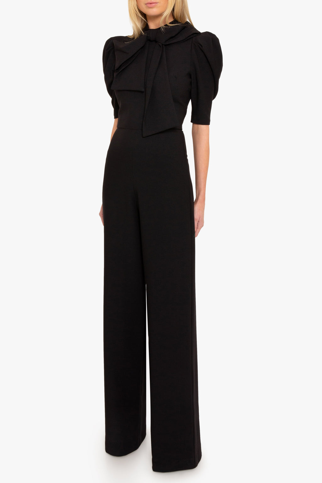 Ara Jumpsuit — Mock Neckline with Statement Bow & Wide-Leg Pants