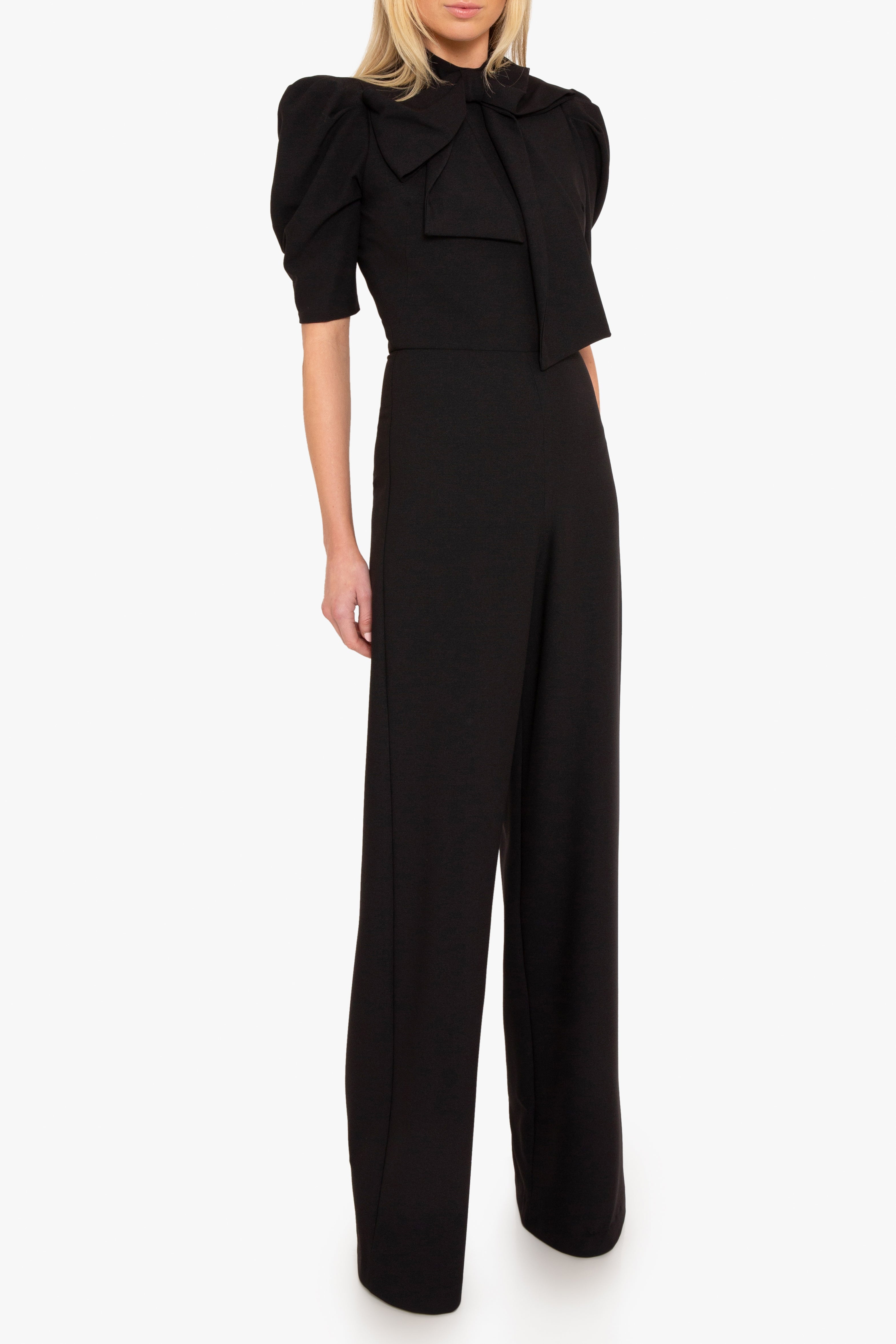 Ara Jumpsuit — Mock Neckline with Statement Bow & Wide-Leg Pants