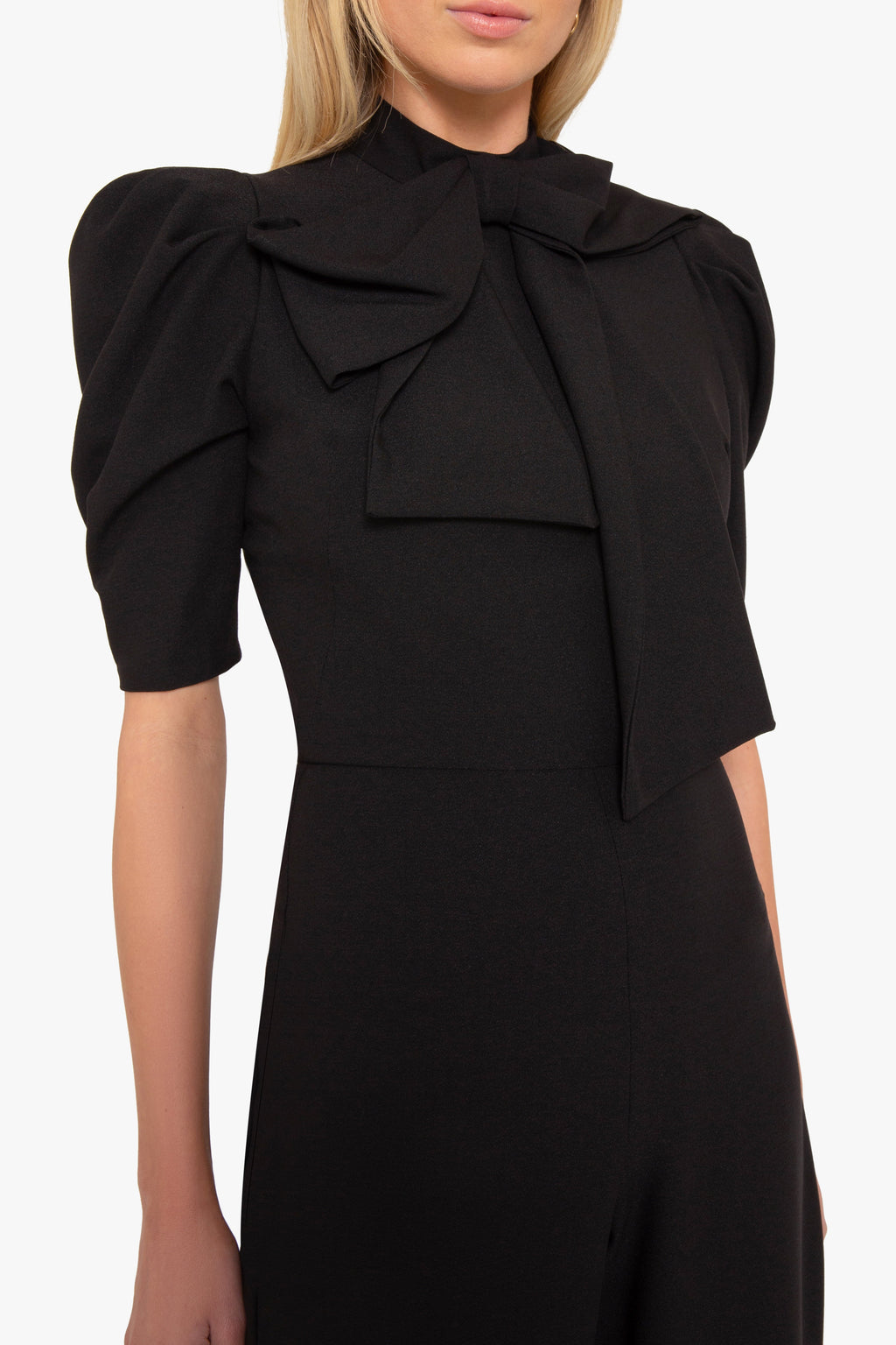 Ara Jumpsuit — Mock Neckline with Statement Bow & Wide-Leg Pants