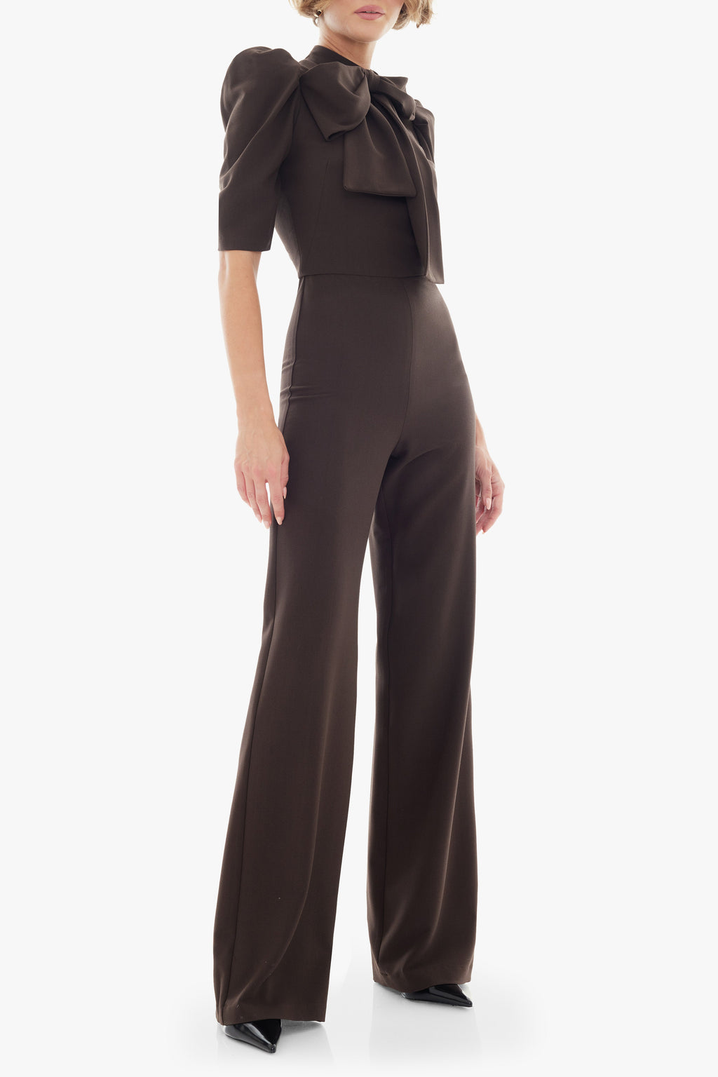Ara Jumpsuit — Mock Neckline with Statement Bow & Wide-Leg Pants