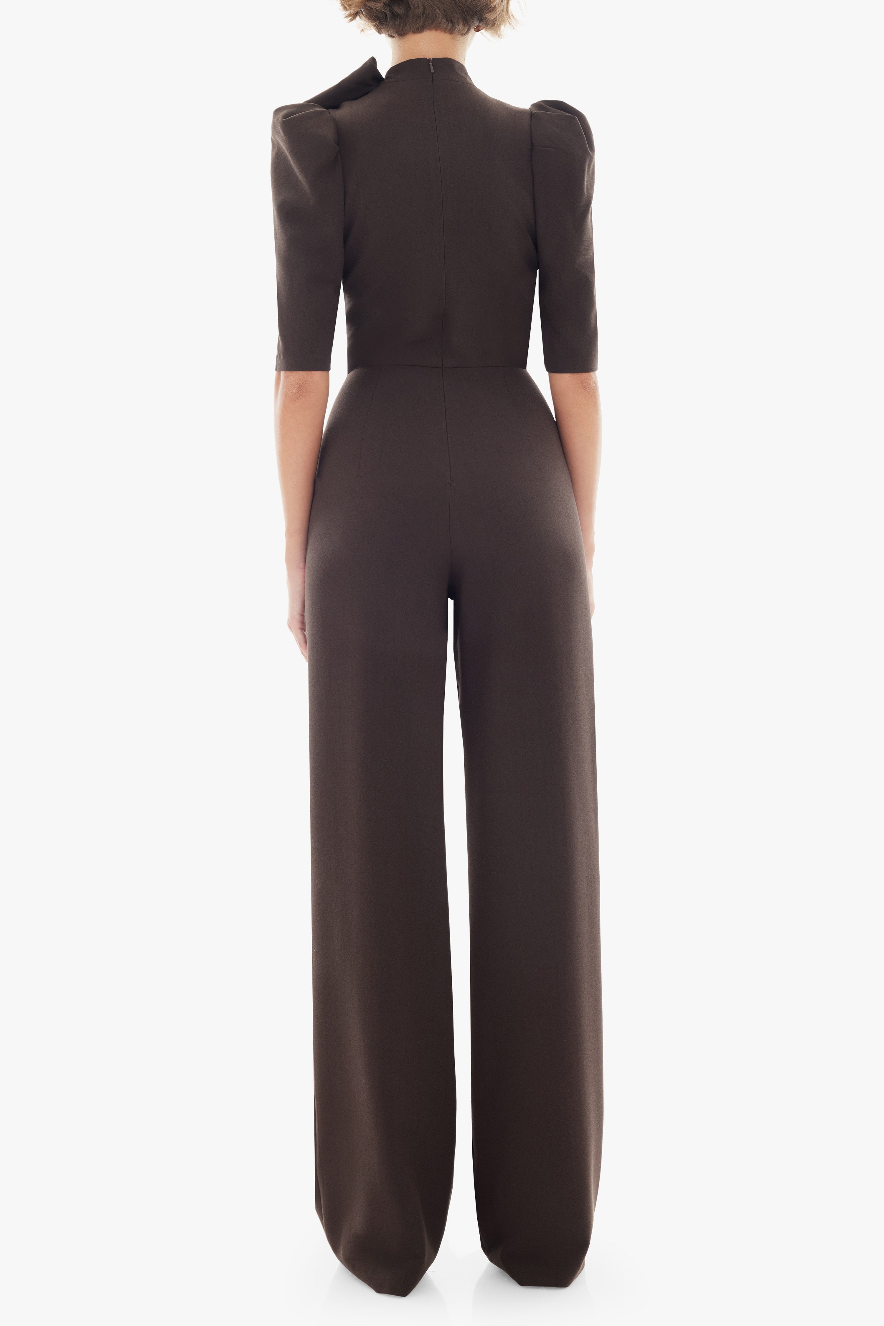 Ara Jumpsuit — Mock Neckline with Statement Bow & Wide-Leg Pants