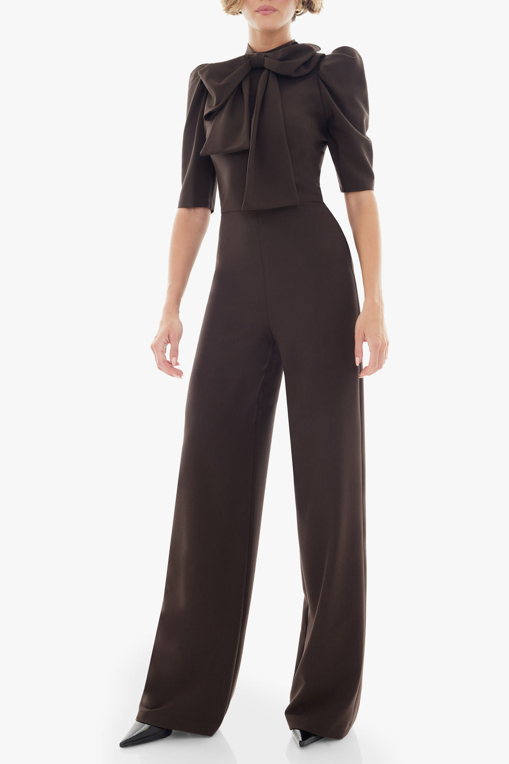 Ara Jumpsuit — Mock Neckline with Statement Bow & Wide-Leg Pants