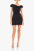 acqueline Mini Dress — Off-the-Shoulder Sculpted Draping with Stretch Super Loft Woven