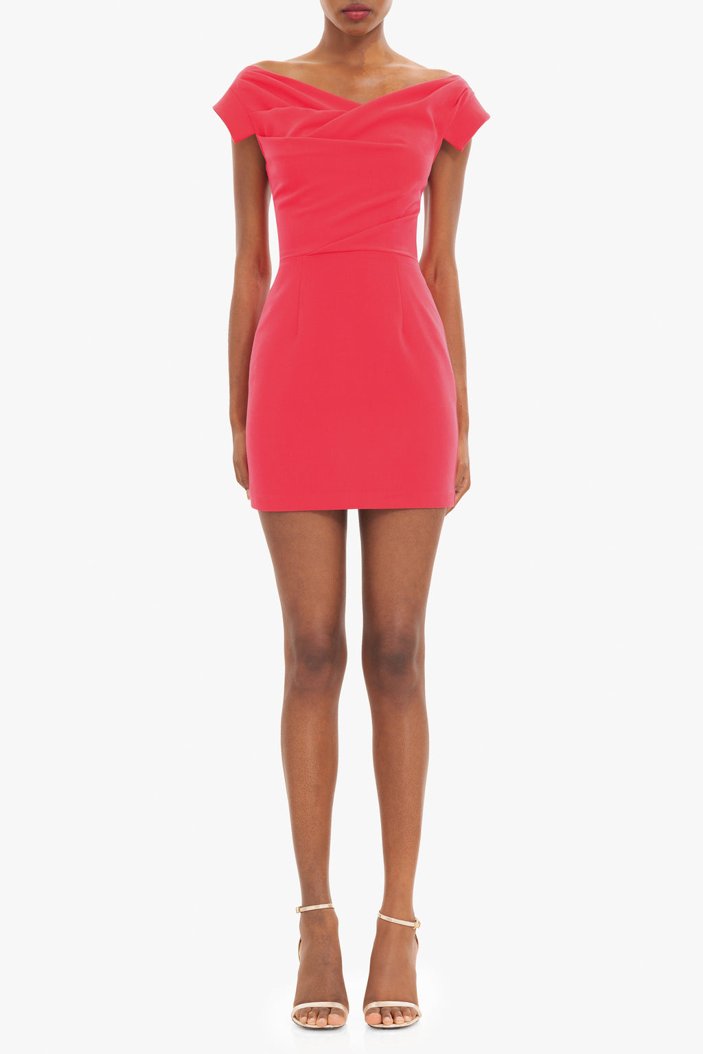 acqueline Mini Dress — Off-the-Shoulder Sculpted Draping with Stretch Super Loft Woven