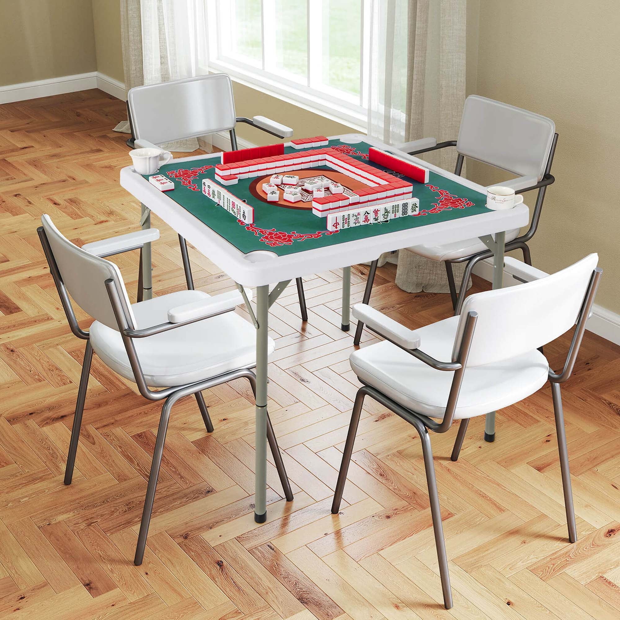 Costway 35" Folding Mahjong Table with Cup Holders & Smooth Felt Mat Carrying Handle Green