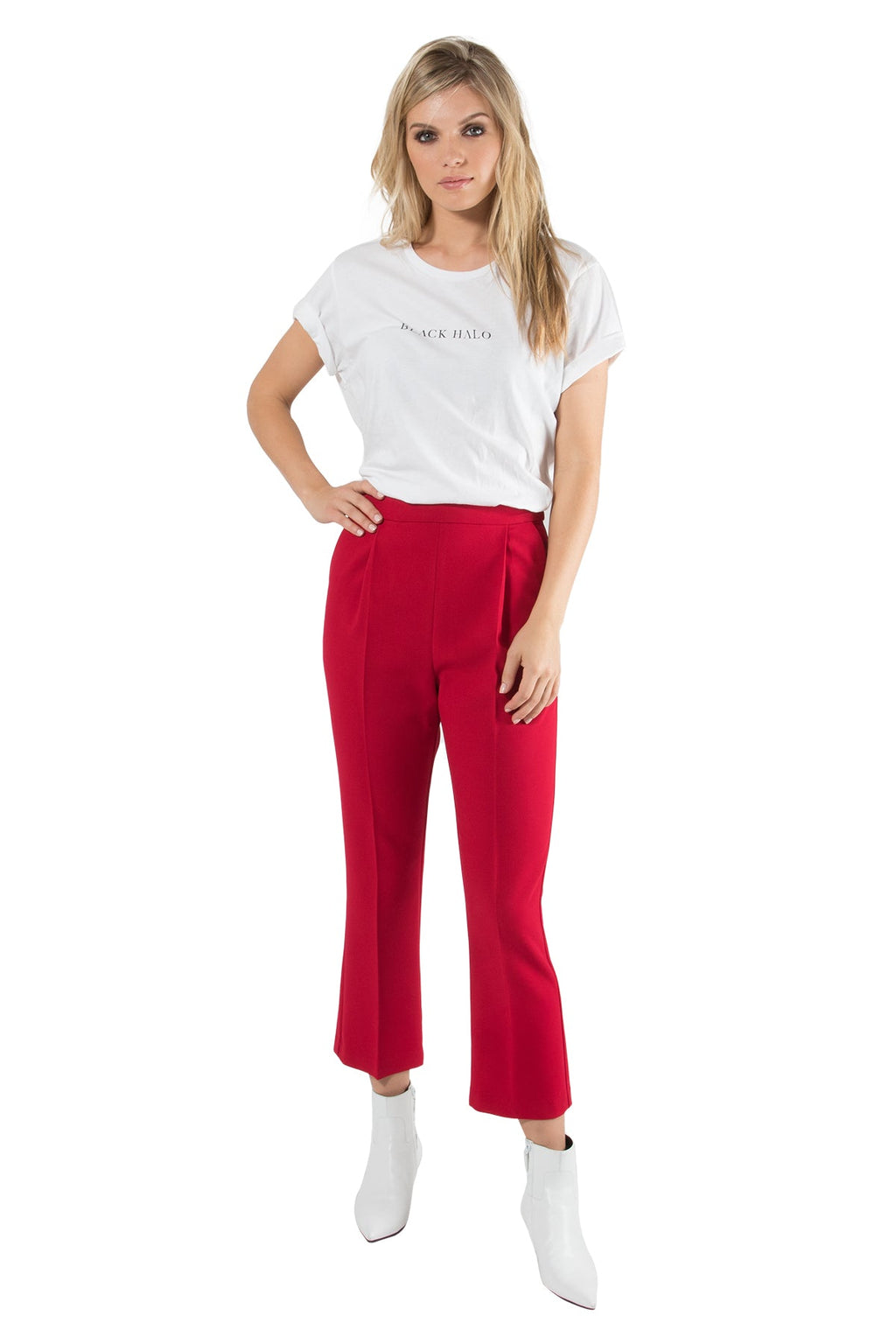 Cropped Straight Pant with Subtle Flare — Pleated Front & Hidden Closure