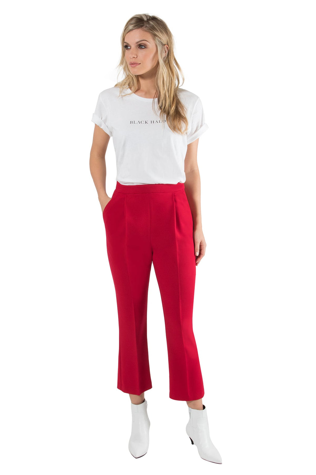 Cropped Straight Pant with Subtle Flare — Pleated Front & Hidden Closure