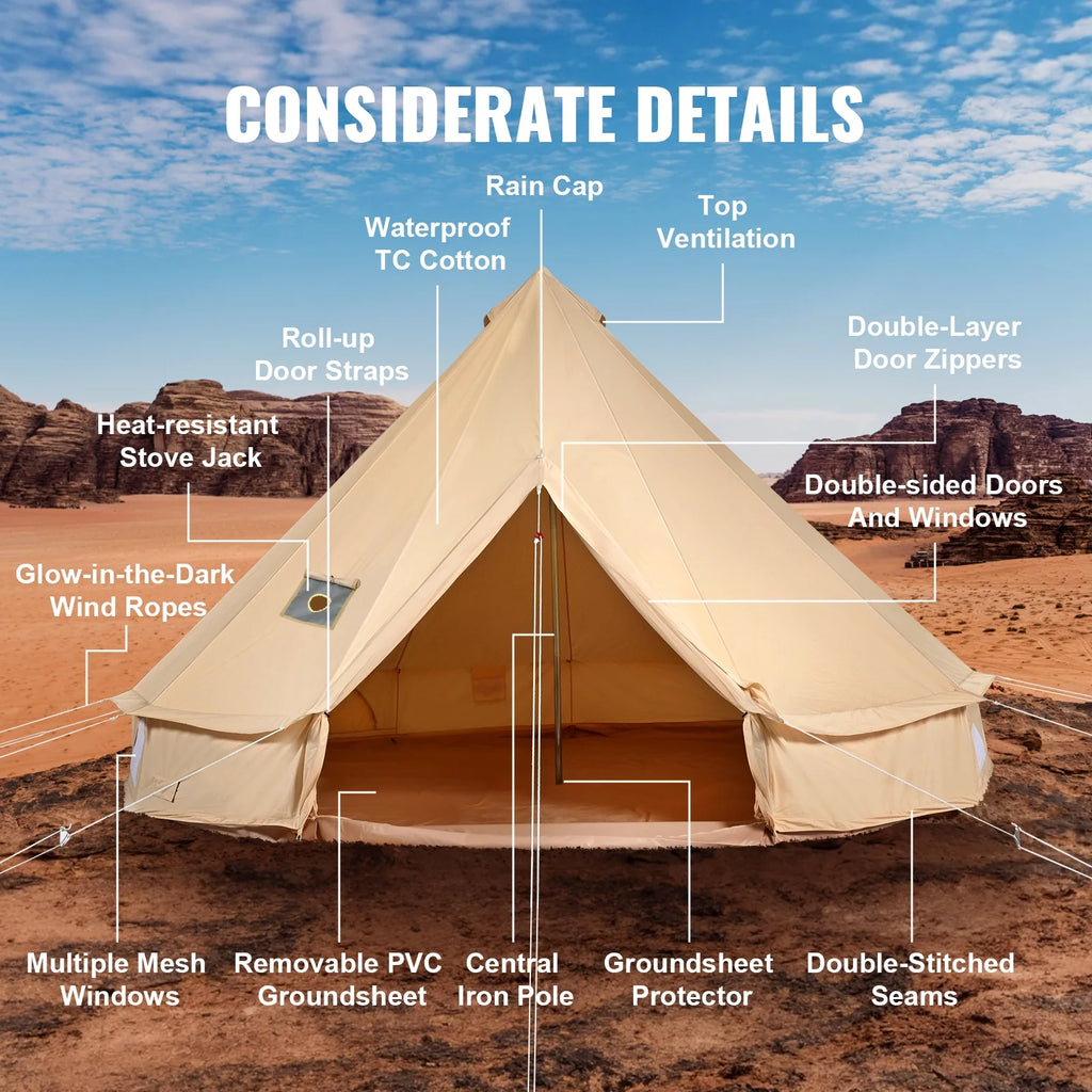KFFKFF Canvas Bell Tent 6m/19.68ft 4-Season Camping Yurt Tent with Stove Jack