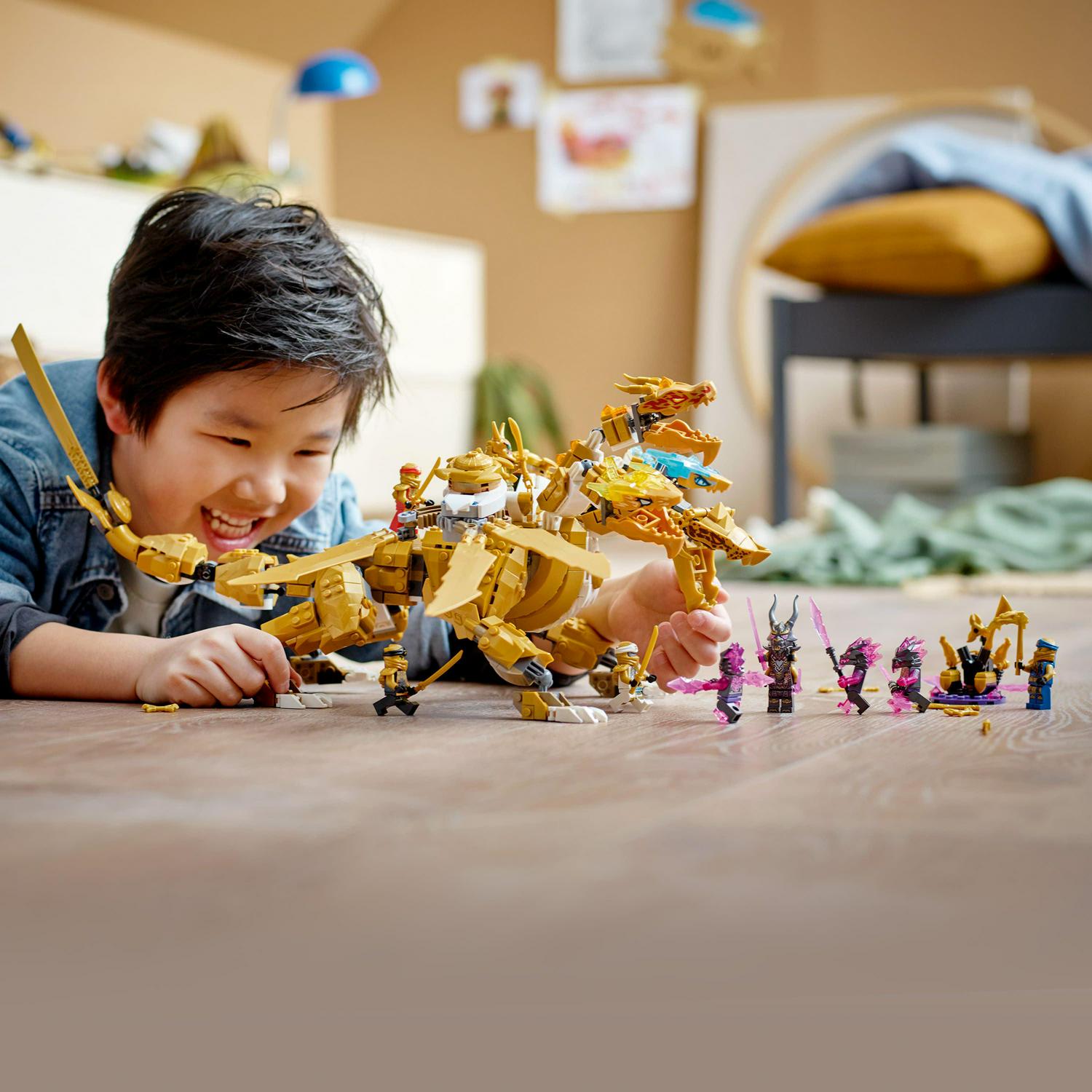 LEGO NINJAGO Lloyd's Golden Ultra Dragon Toy for Kids. 71774 Large 4 Headed Action Figure with Blade Wings plus 9 Minifigures