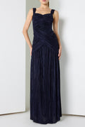 Zia Textured Plissé Fabric Gown with Shirred Flared Skirt