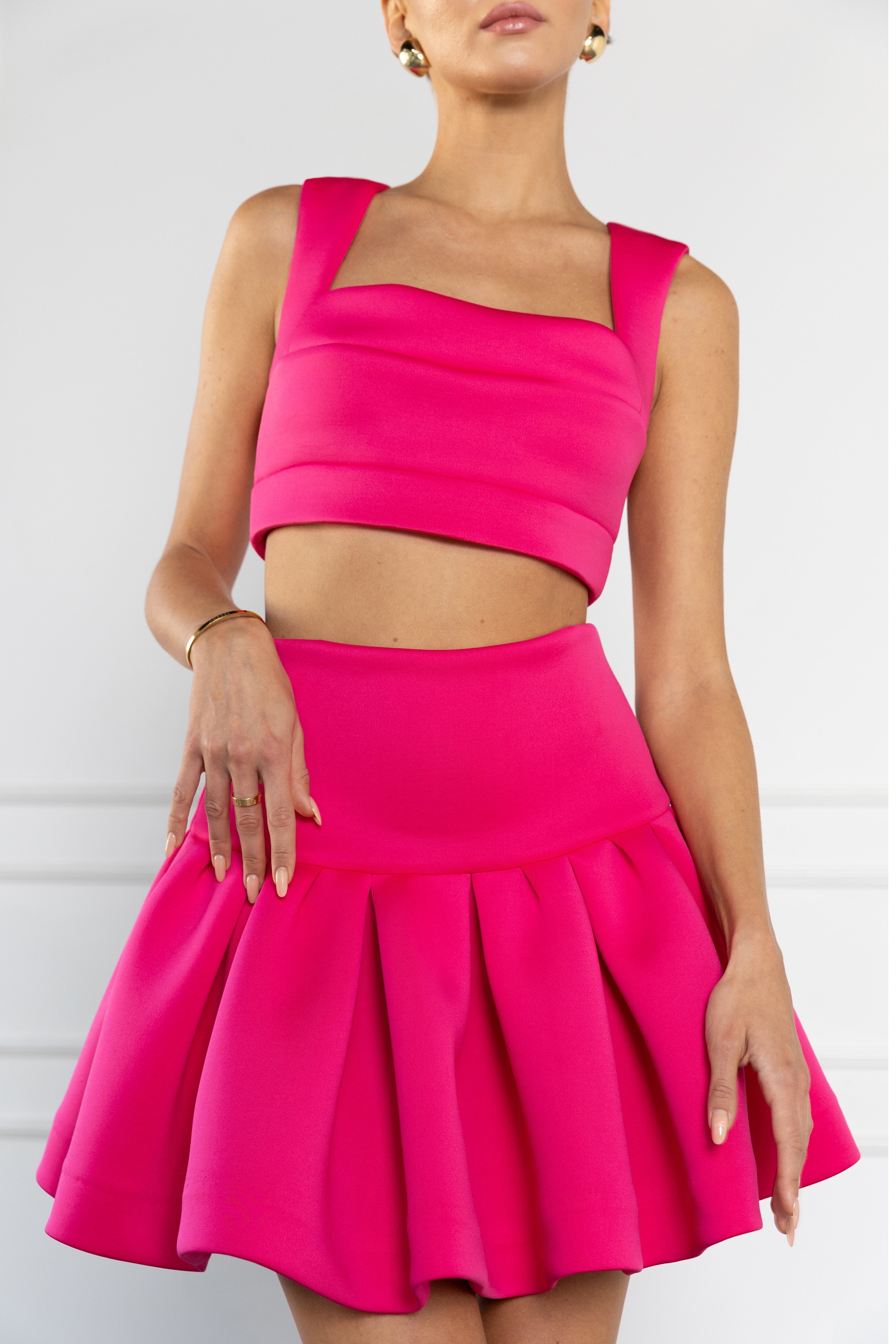 Pamina Two-Piece Mini Dress — Structured Double-Faced Bonded Knit with Pleated Skirt