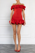Azari Mini Dress — Off-the-Shoulder Sculptural Design with Bubble Hem