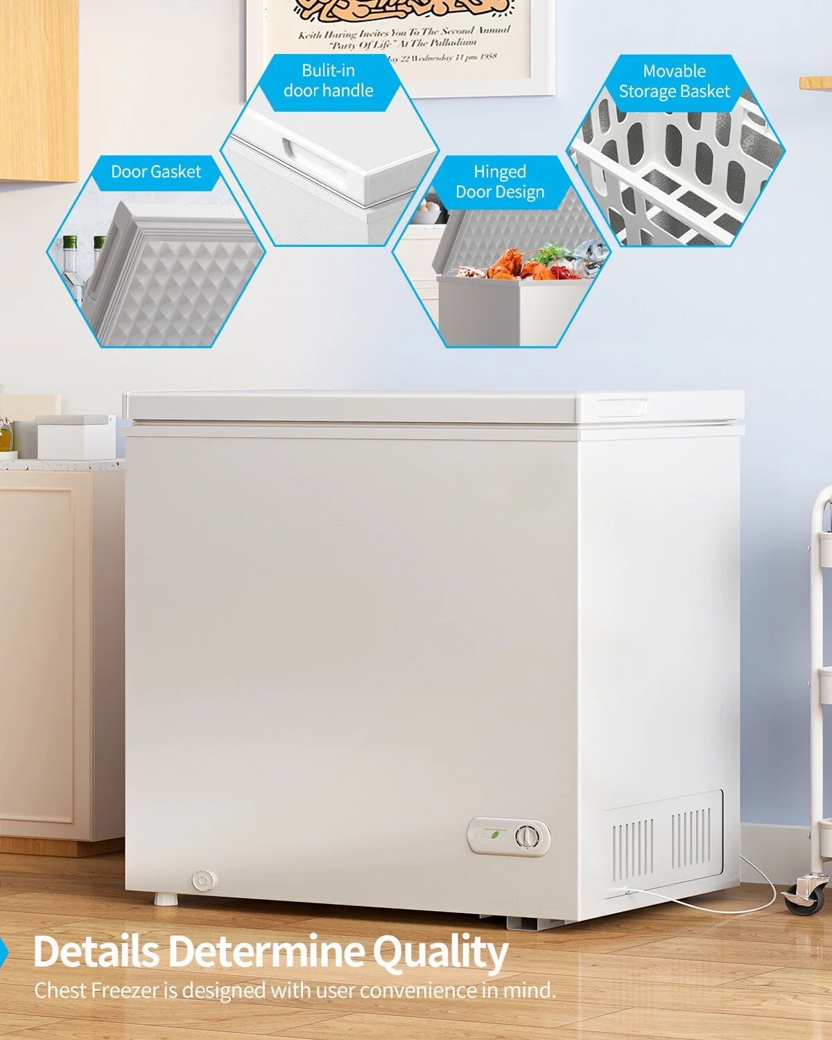 DISHUP 10.0 Cu.Ft Chest Freezer, Deep Freezer with Removable Basket, Adjustable Temperature, for Home/Office/Garage/Bar
