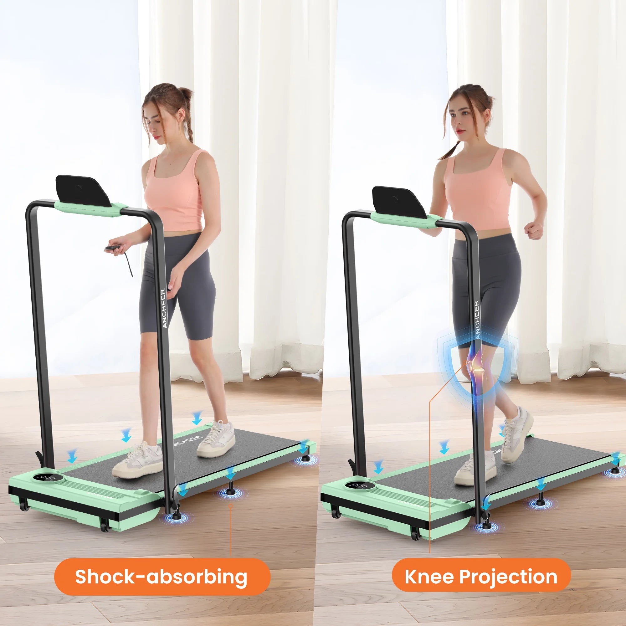 ANCHEER Portable Folding Walking Pad 300lb, 7.5 MPH Under Desk Treadmill with Remote Control & LED Display,2 in 1 Walking Pad Treadmill for Home/Office/Exercise(Pink)