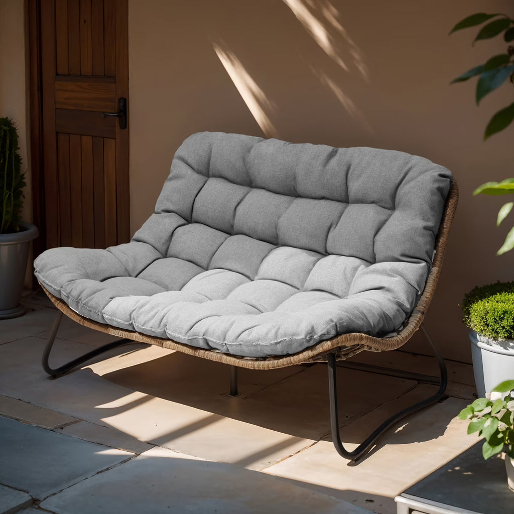 Crestlive Products Patio Loveseat, All-Weather Rattan Large Furniture with Soft Cushions, Outdoor Loveseat for Balcony, Poolside, Backyard (Beige)