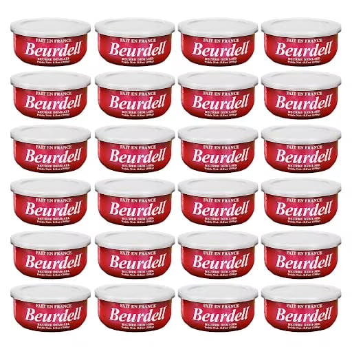 Beurdell Canned French Butter �C 100% Natural Salted Pasteurized Real Butter | Long Shelf Life Emergency Survival Food | Great for Cooking, Baking, RV & Camping | Pull Top Lid | Pack of 24 | France