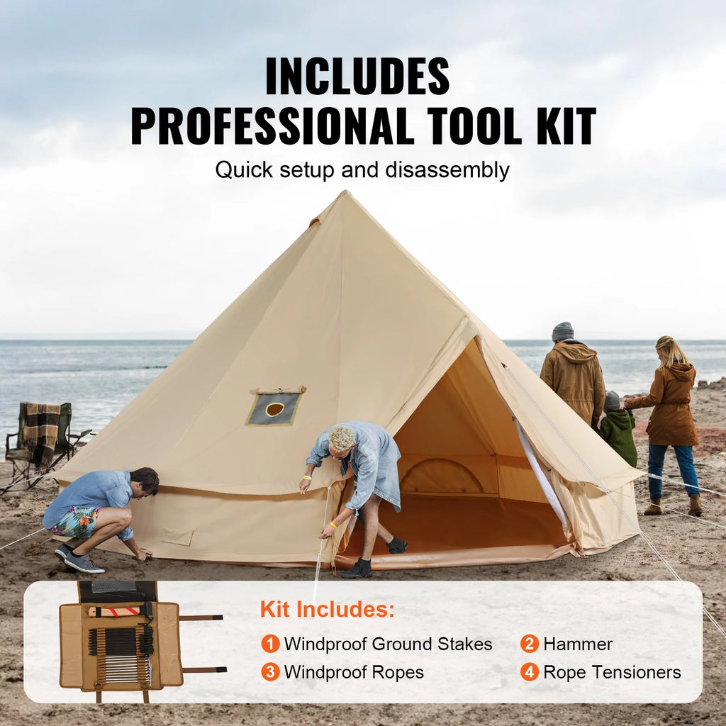 KFFKFF Canvas Bell Tent 6m/19.68ft 4-Season Camping Yurt Tent with Stove Jack
