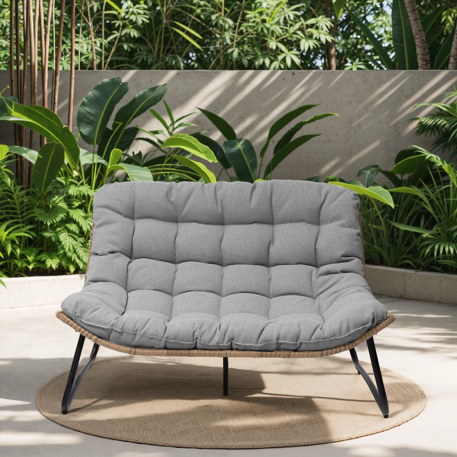 Crestlive Products Patio Loveseat, All-Weather Rattan Large Furniture with Soft Cushions, Outdoor Loveseat for Balcony, Poolside, Backyard (Beige)