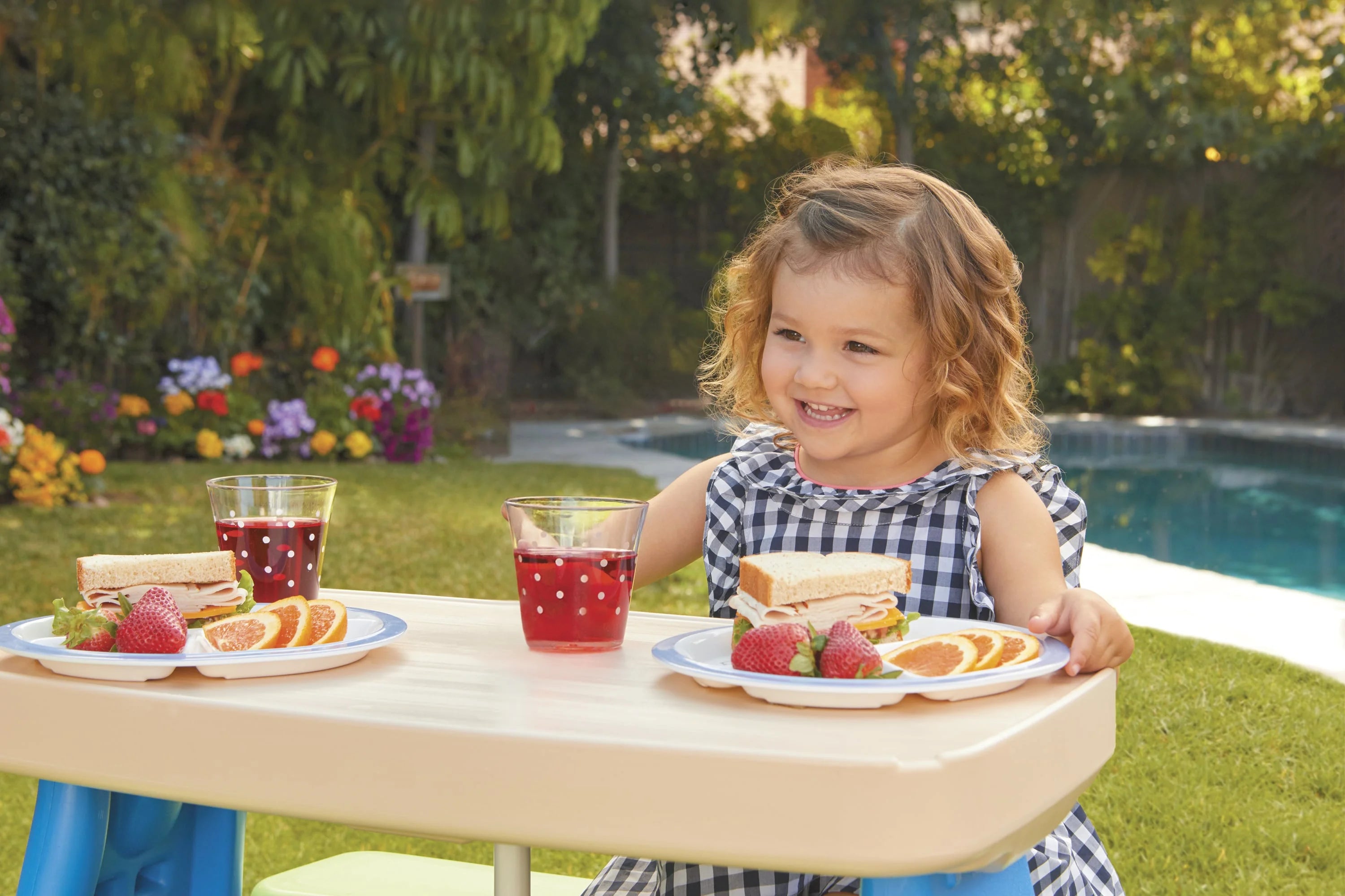 Little Tikes Easy Store Kids Durable Picnic Table with Umbrella, Indoor Outdoor, Ages 2+