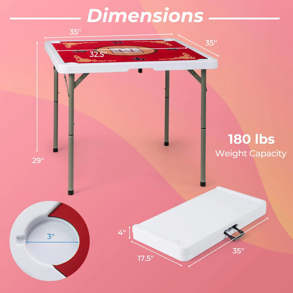 Costway 35" Folding Mahjong Table with Cup Holders & Smooth Felt Mat Carrying Handle Green