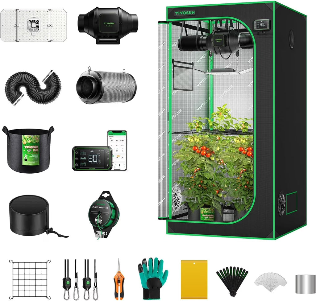 VIVOSUN GIY Smart Grow Tent System 2x2, WiFi-Integrated Grow Tent Kit, with Automate Ventilation and Circulation, Schedule Full Spectrum 100W LED Grow Light, and GrowHub E42A Controller