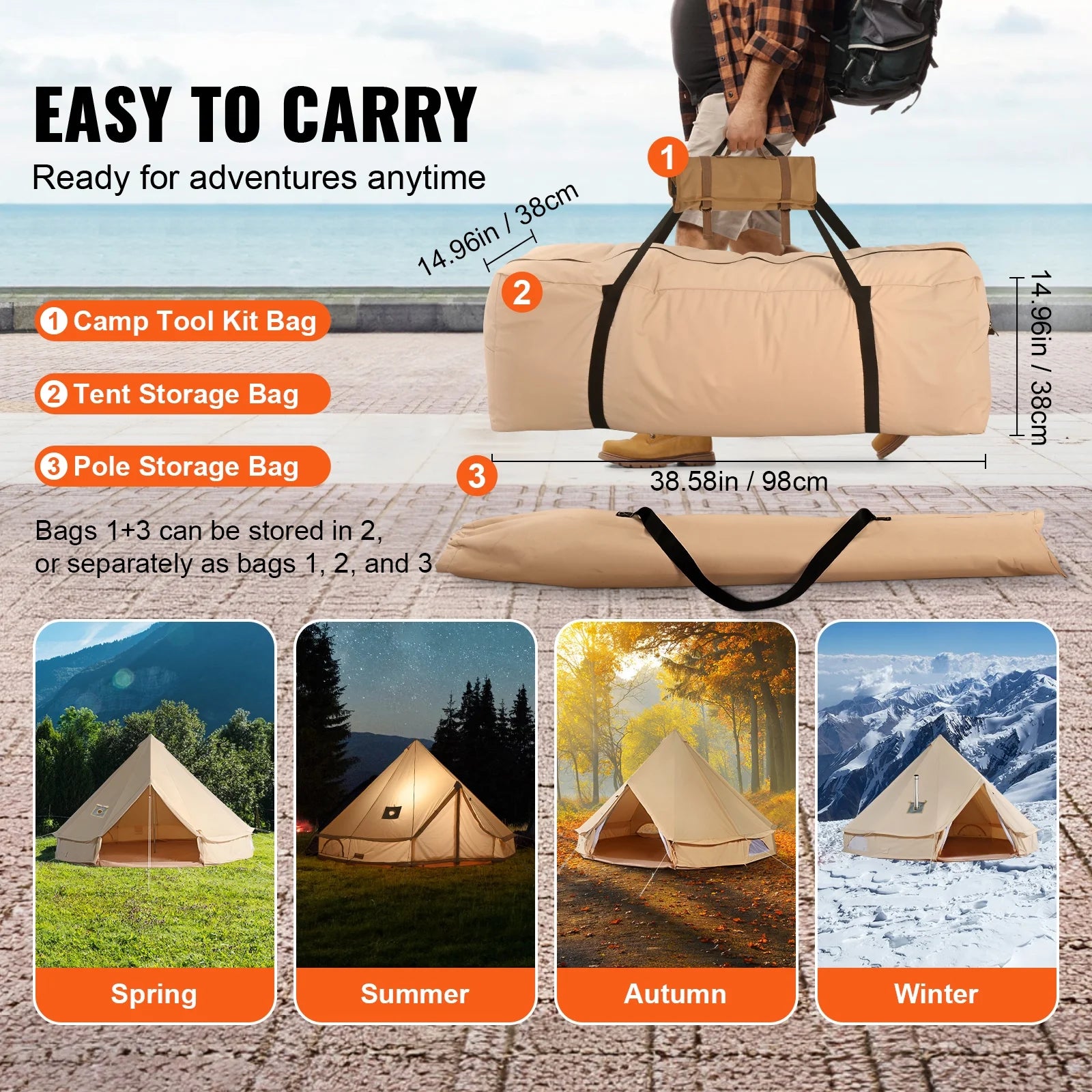 KFFKFF Canvas Bell Tent 6m/19.68ft 4-Season Camping Yurt Tent with Stove Jack