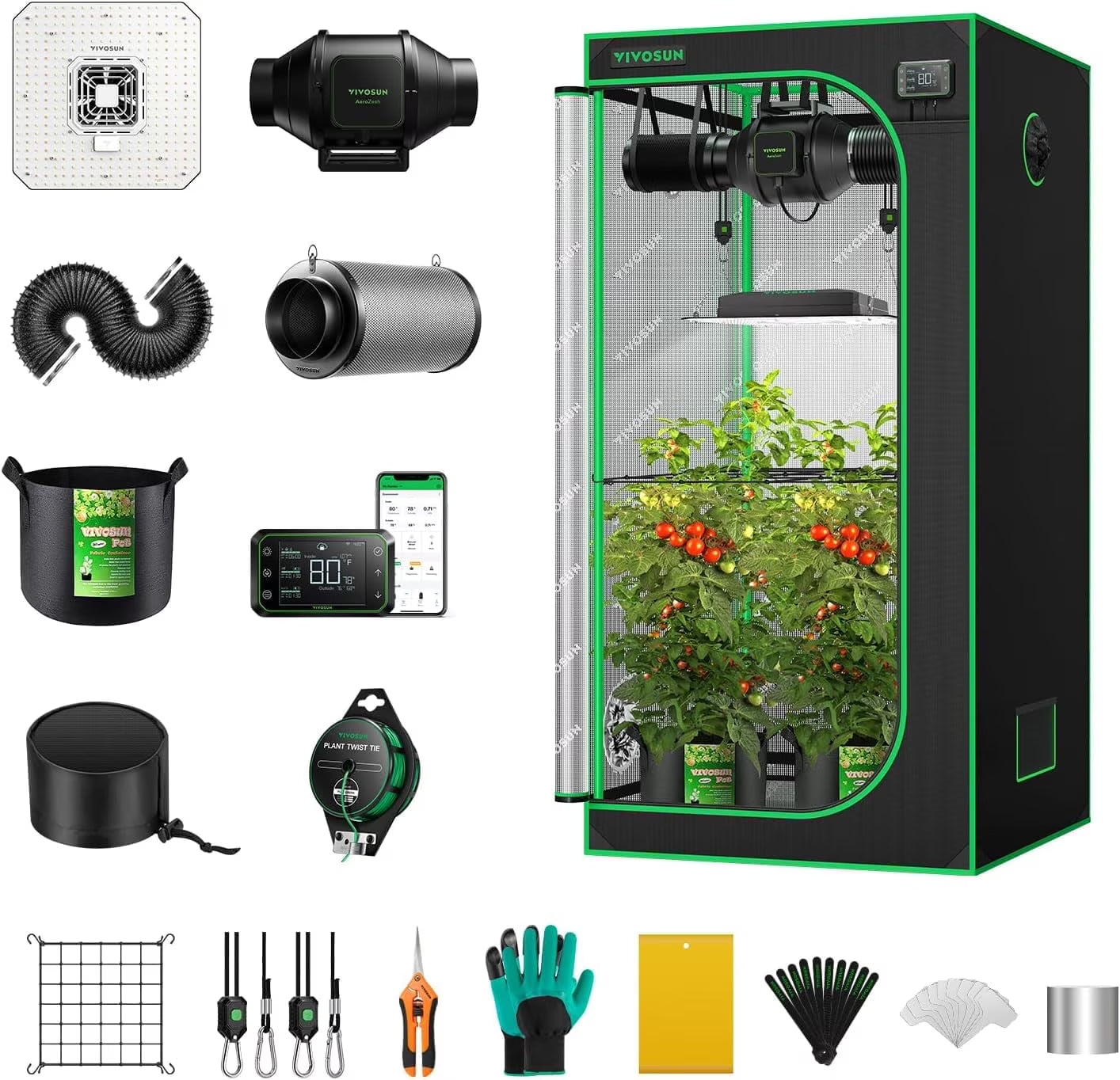 VIVOSUN GIY Smart Grow Tent System 2x2, WiFi-Integrated Grow Tent Kit, with Automate Ventilation and Circulation, Schedule Full Spectrum 100W LED Grow Light, and GrowHub E42A Controller