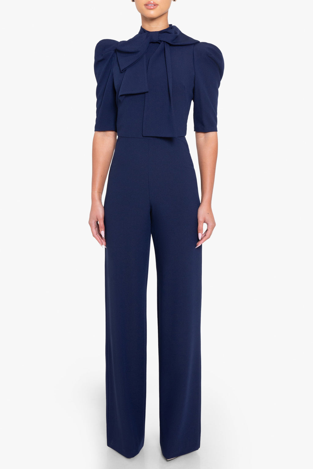 Ara Jumpsuit — Mock Neckline with Statement Bow & Wide-Leg Pants