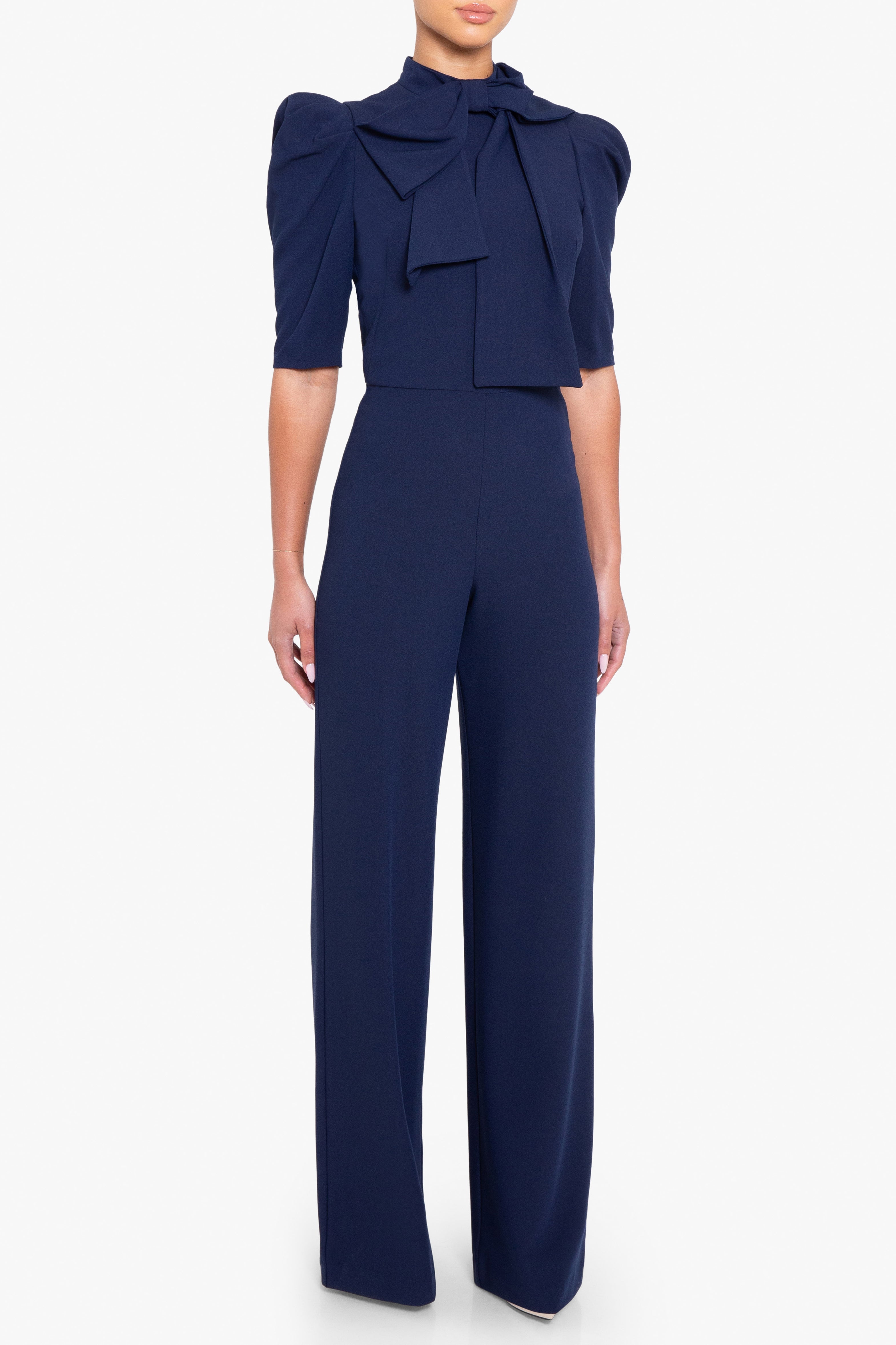Ara Jumpsuit — Mock Neckline with Statement Bow & Wide-Leg Pants