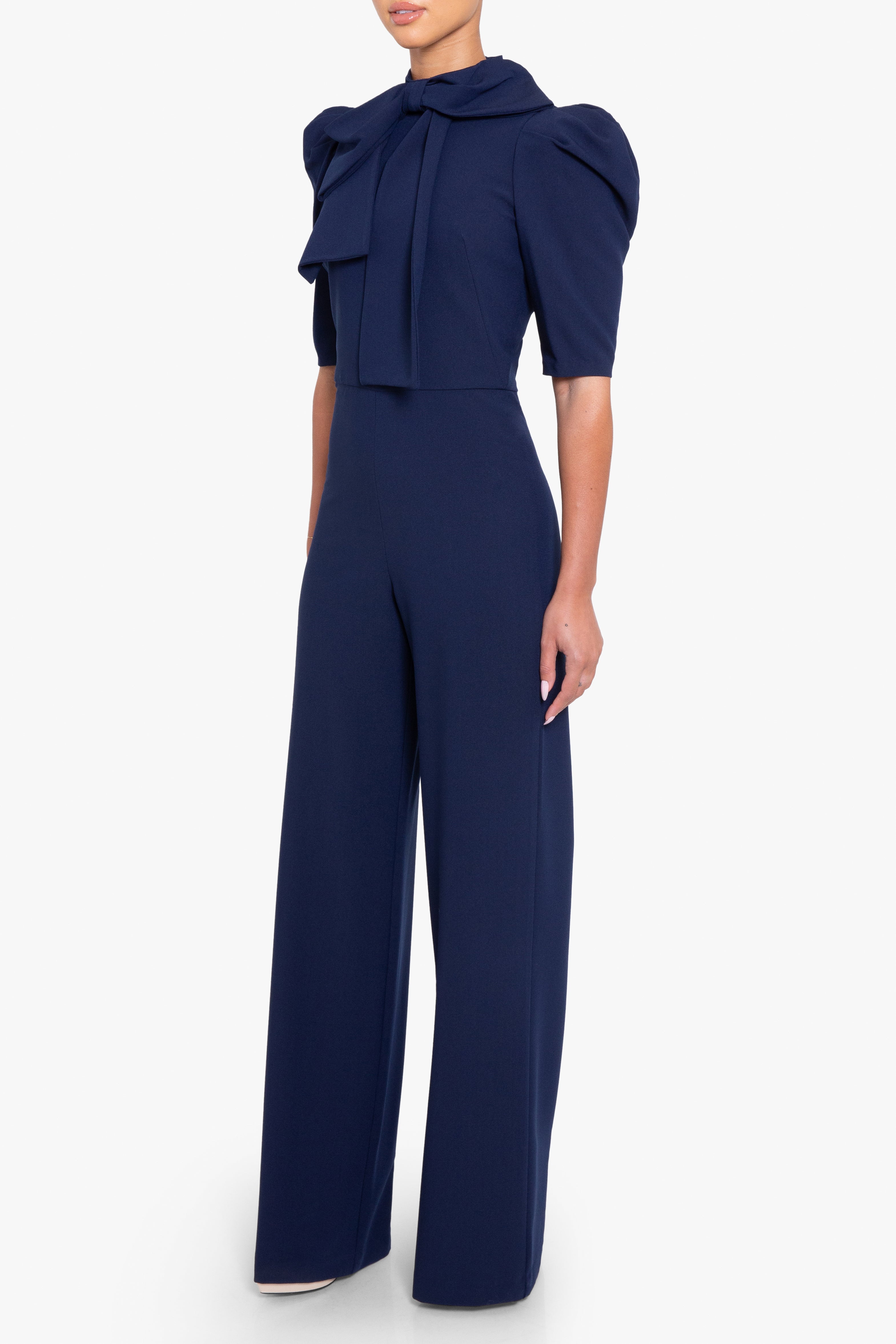 Ara Jumpsuit — Mock Neckline with Statement Bow & Wide-Leg Pants