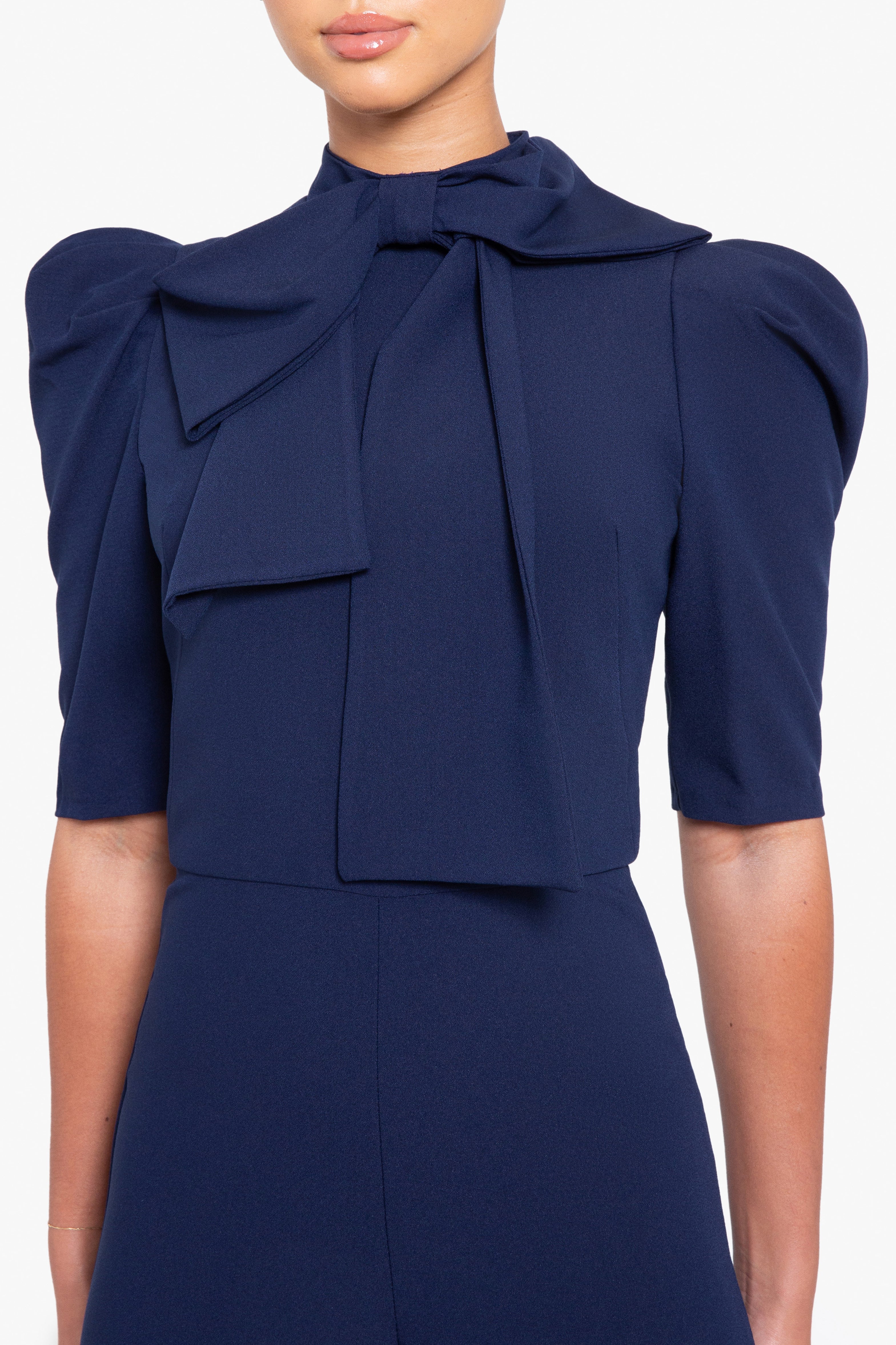 Ara Jumpsuit — Mock Neckline with Statement Bow & Wide-Leg Pants