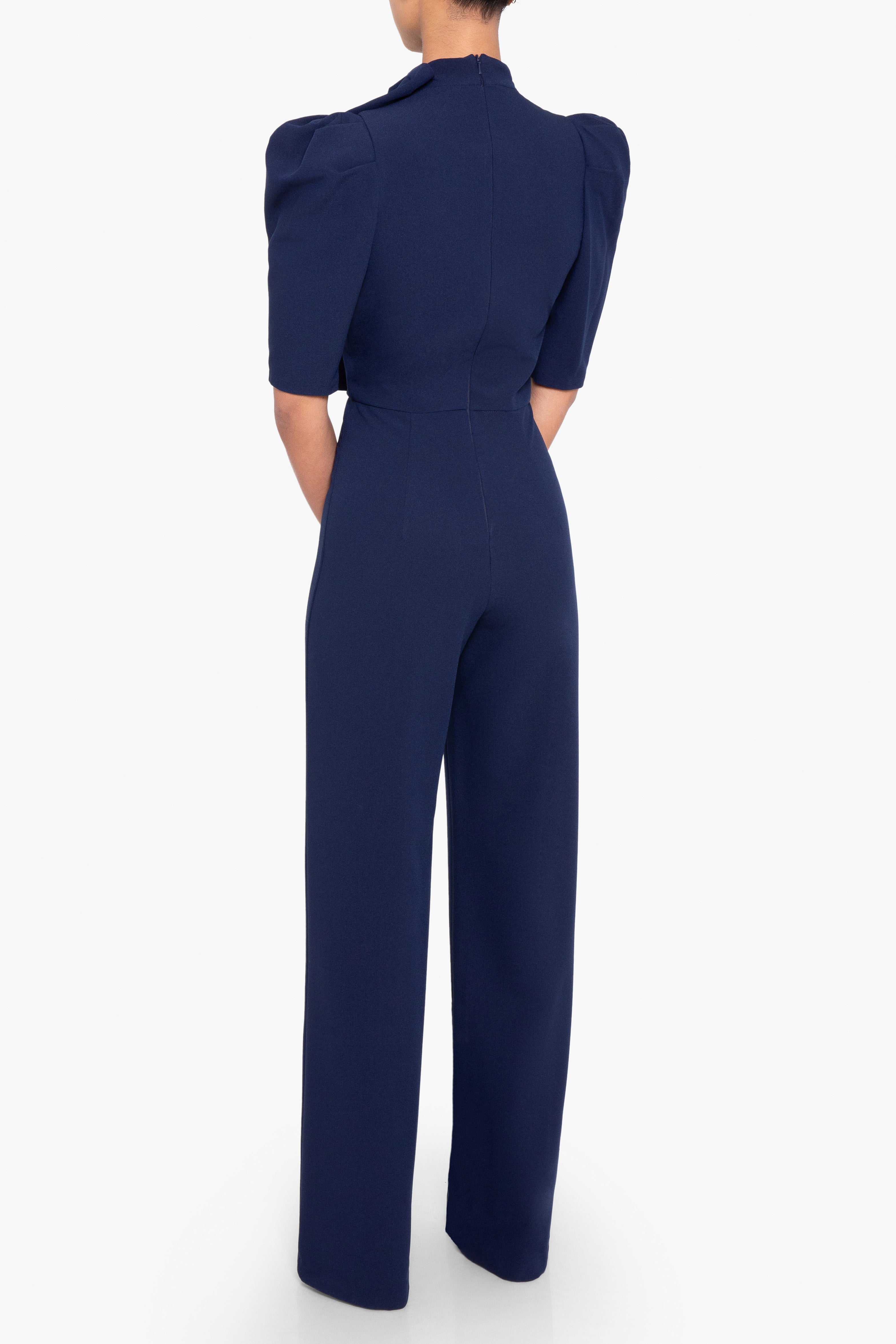 Ara Jumpsuit — Mock Neckline with Statement Bow & Wide-Leg Pants