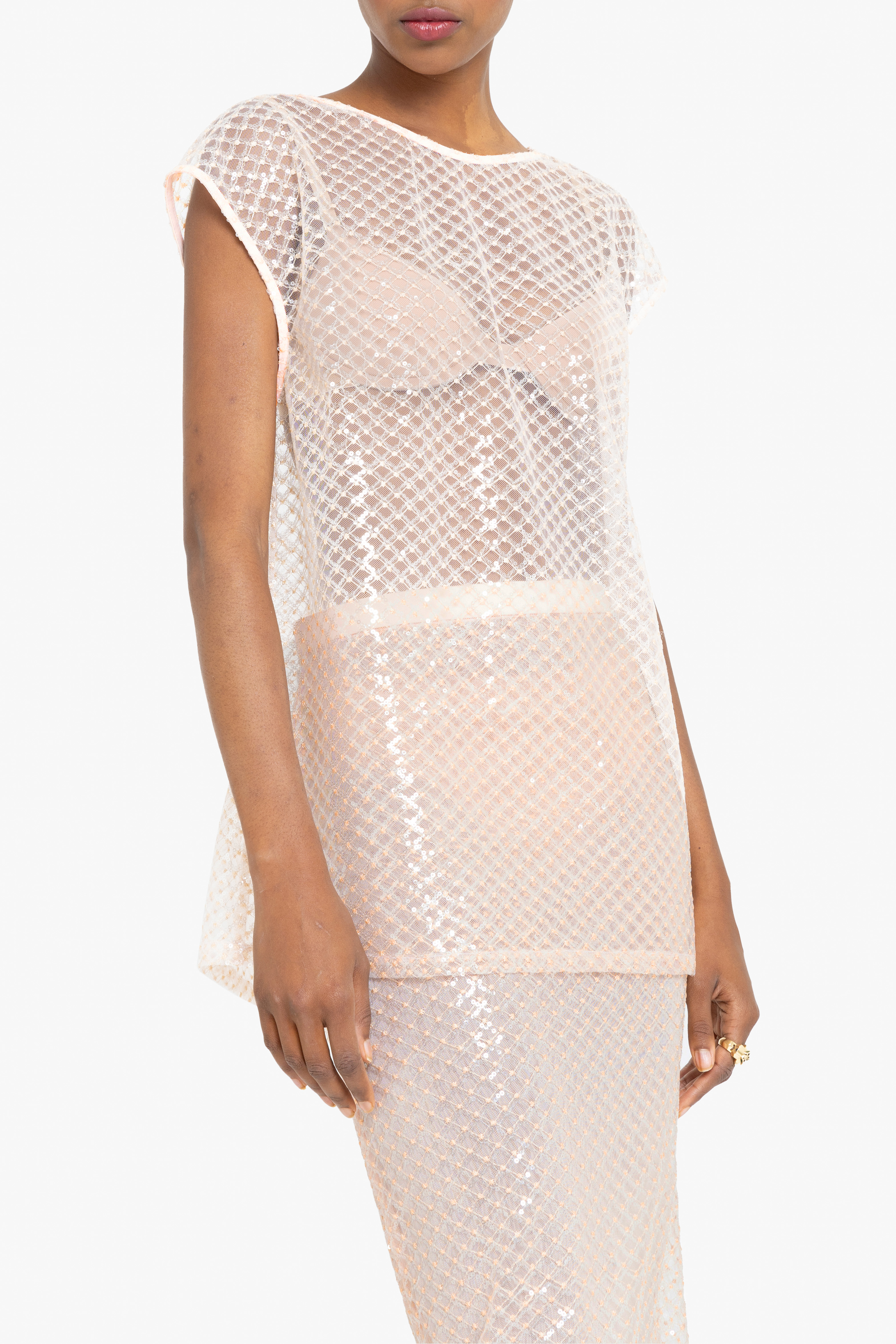 Etherea Two-Piece Midi Set — Shimmering Mesh with Geometric Sequin Overlay