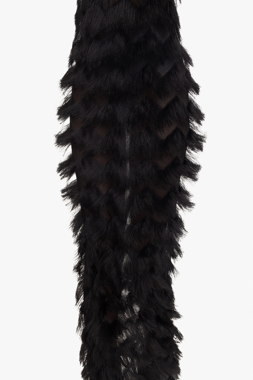 Berri Maxi Dress — Contrast Shiny Knit Bodice with Tiered Chevron Fringe Skirt