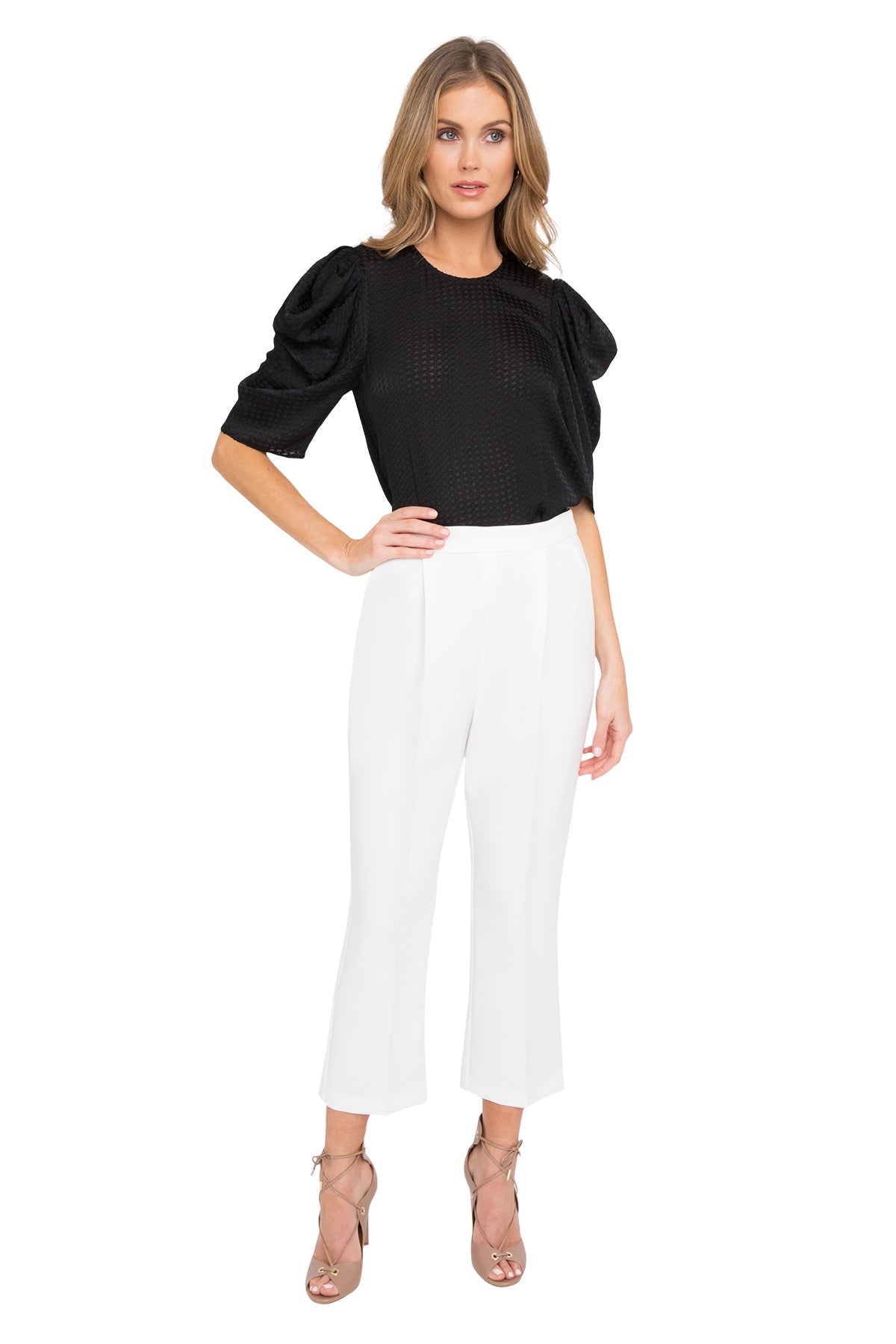 Cropped Straight Pant with Subtle Flare — Pleated Front & Hidden Closure