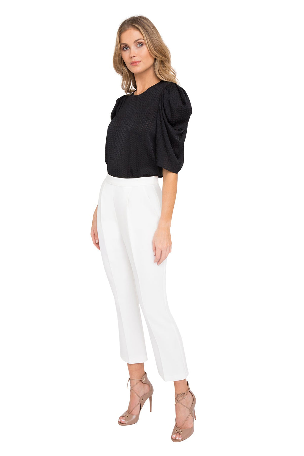 Cropped Straight Pant with Subtle Flare — Pleated Front & Hidden Closure