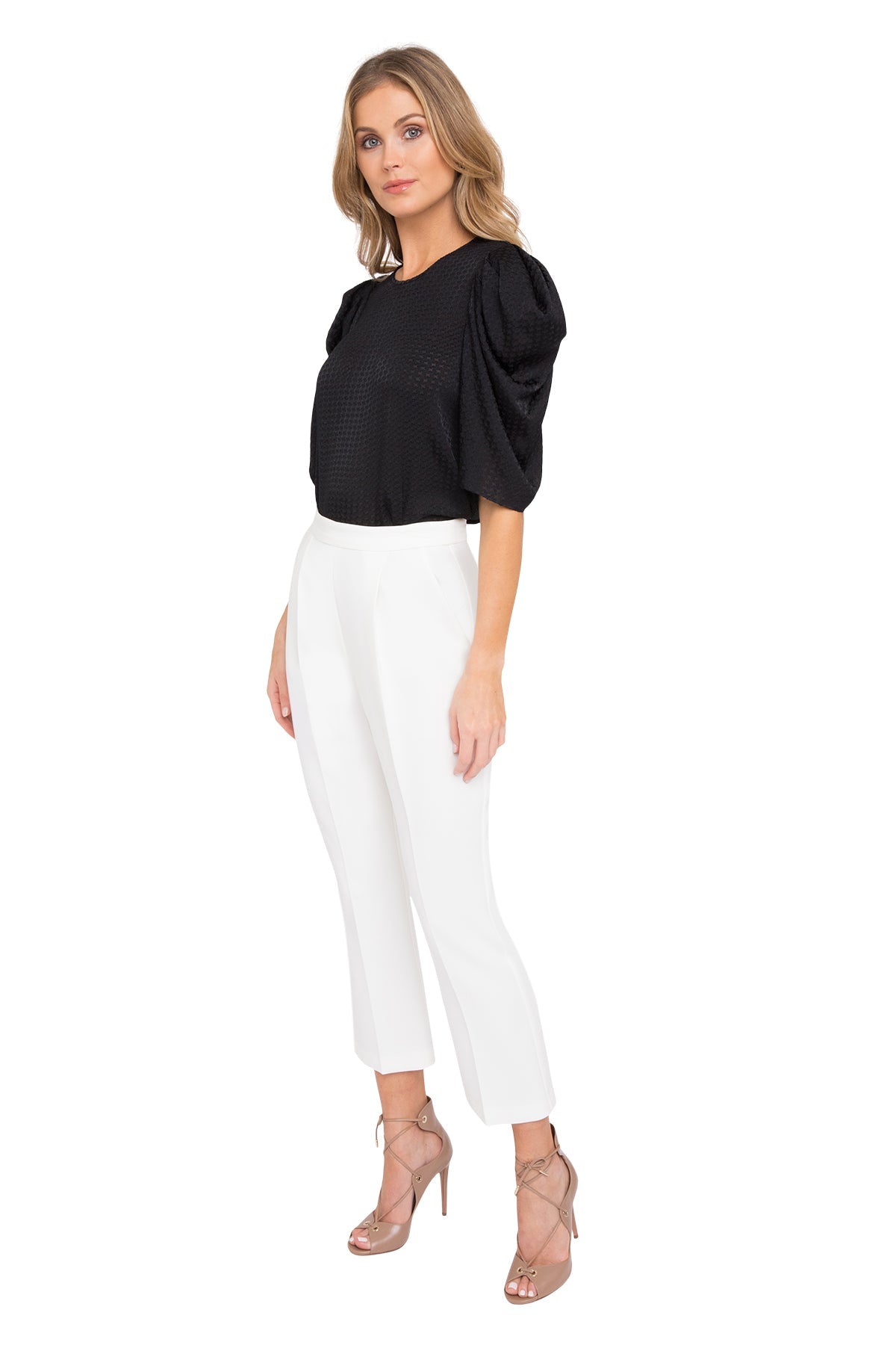 Cropped Straight Pant with Subtle Flare — Pleated Front & Hidden Closure
