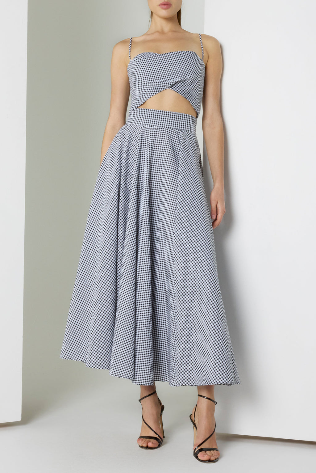 Aysha Two-Piece Midi Set — Draped Bustier Top with Full Circle Skirt
