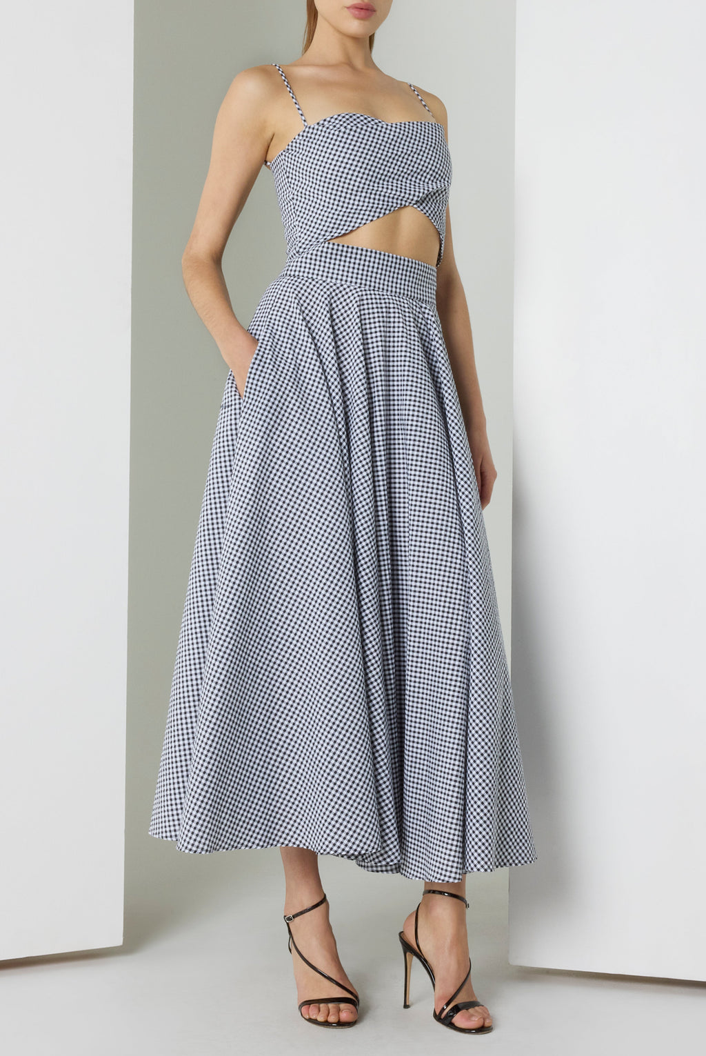 Aysha Two-Piece Midi Set — Draped Bustier Top with Full Circle Skirt