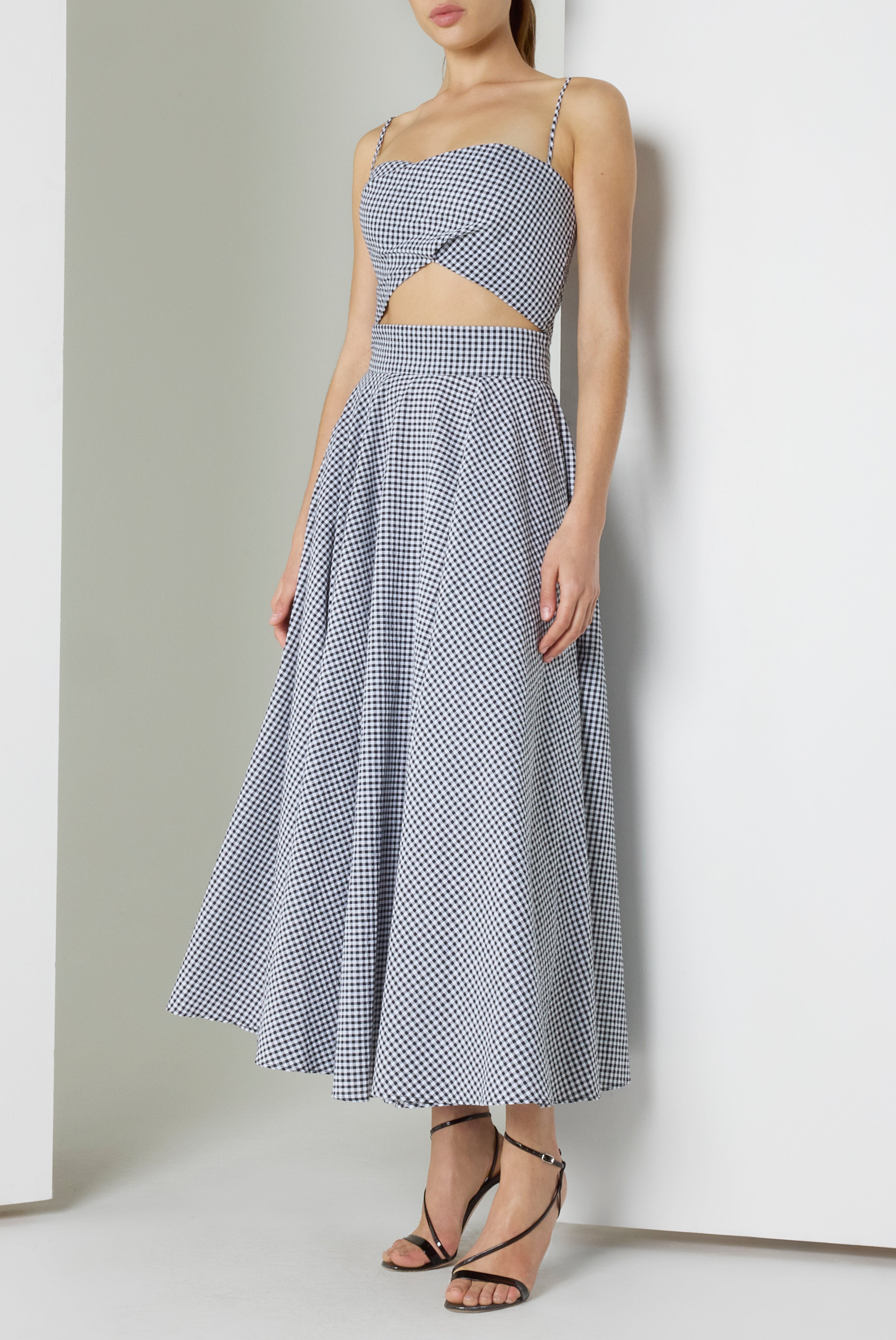 Aysha Two-Piece Midi Set — Draped Bustier Top with Full Circle Skirt