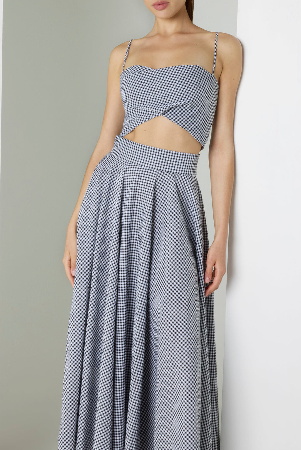 Aysha Two-Piece Midi Set — Draped Bustier Top with Full Circle Skirt