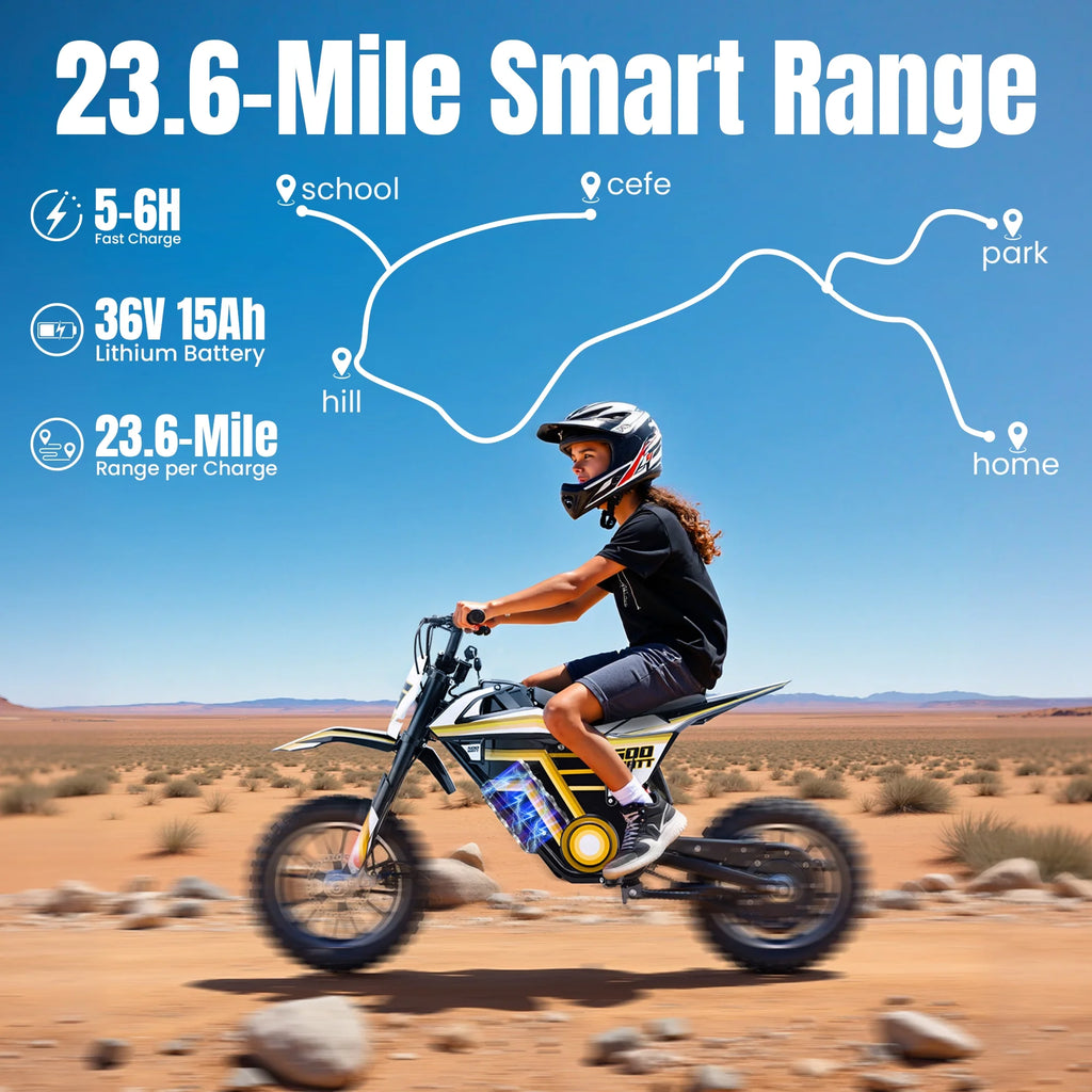 QEASET electric dirt bike, 500W kids dirt bike for Boys Girls Age 8-14, Blue